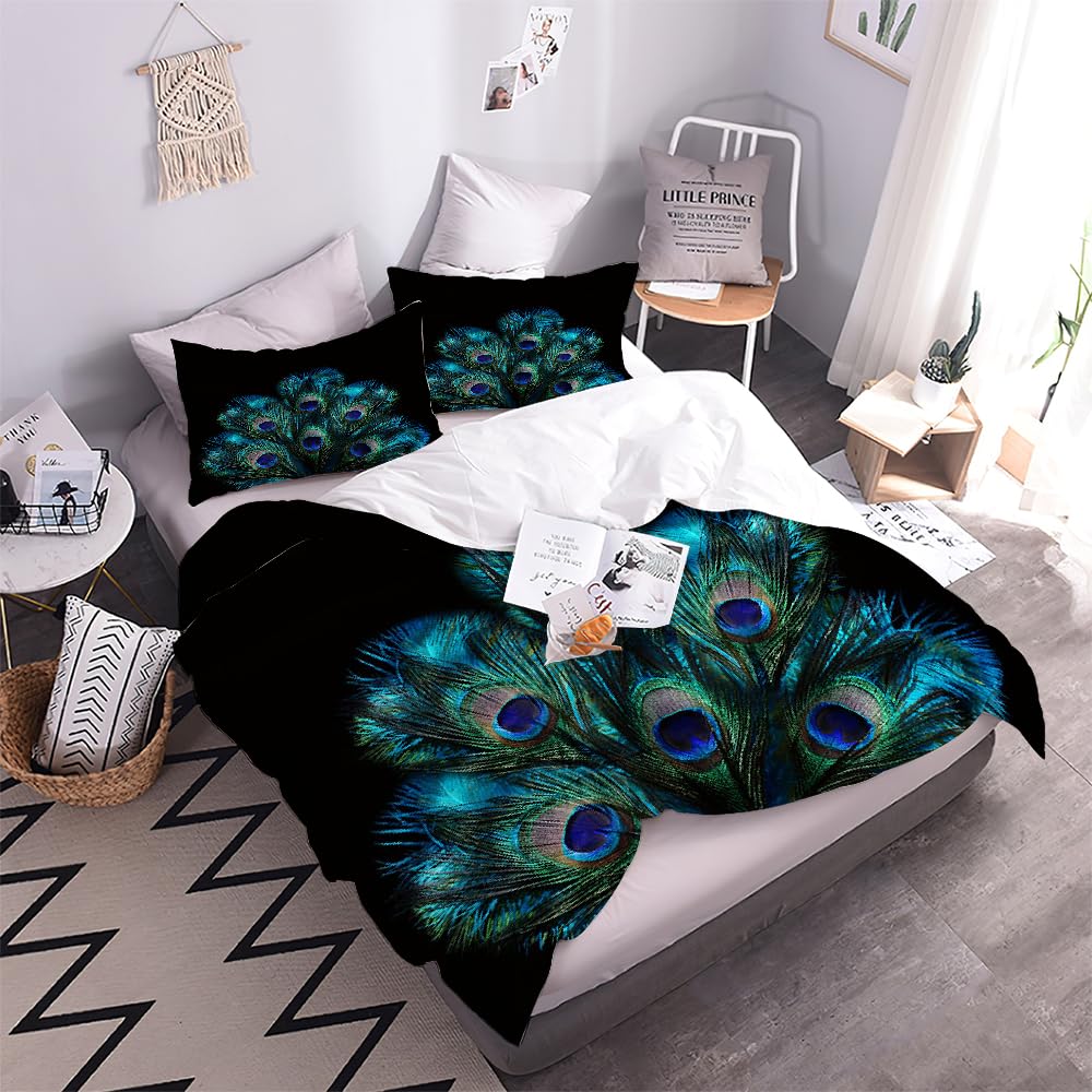 HABEAT 3D BettwäSche Pfau 200x200cm 3teilig Pfau BettwäSche Set mit Reißverschluss Sommer Weich Mikrofaser Winter Warm Bettbezüge mit 2 Kissenbezüge 50x75 cm（Stil 4-10）