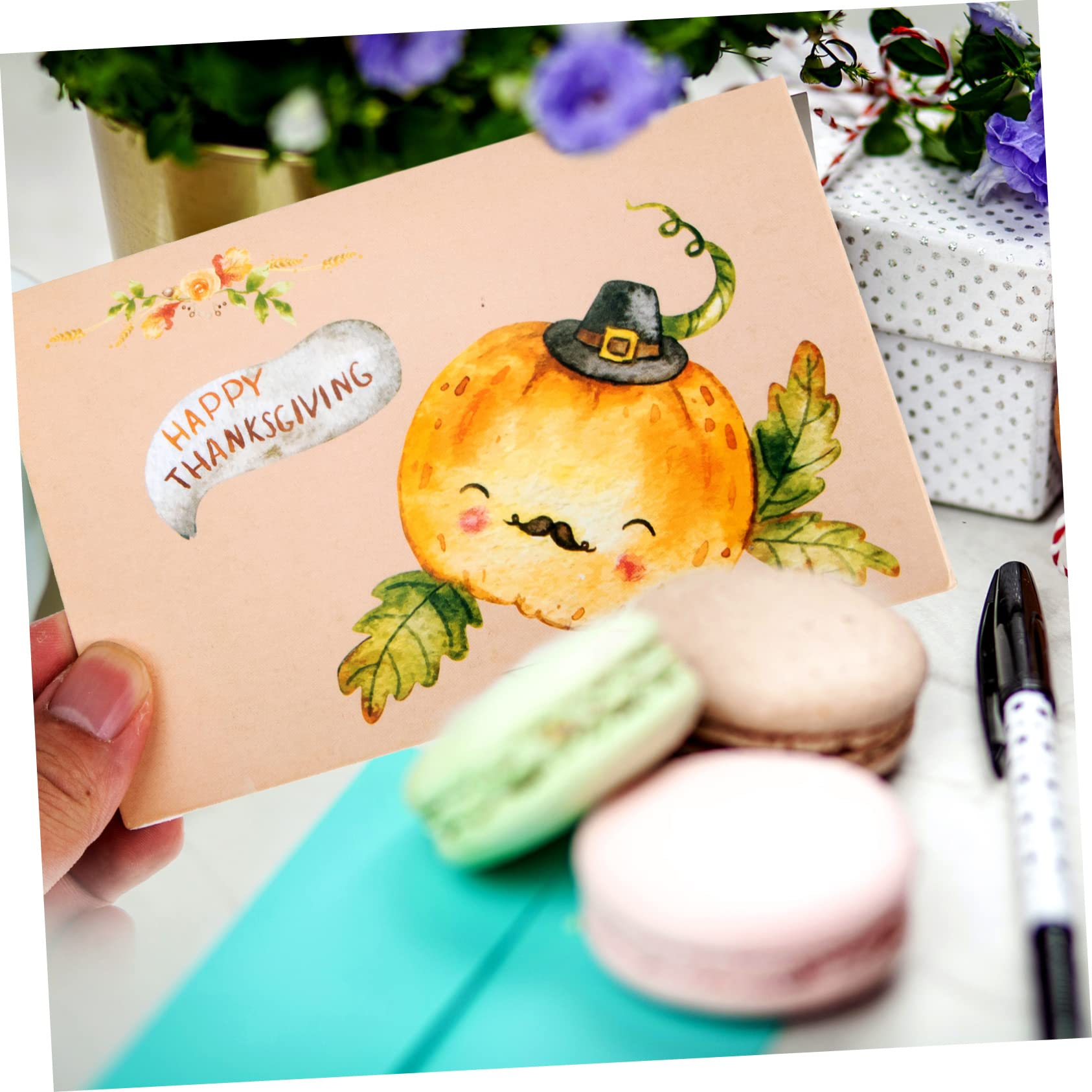 Lurrose 48 Sätze Thanksgiving-segenskarten Inspirierende Danksagungskarten Kürbis- Segen Postkarten Danksagungskarten Masse Postkarten Masse Glückwunschkarten 250 g Weißer Karton