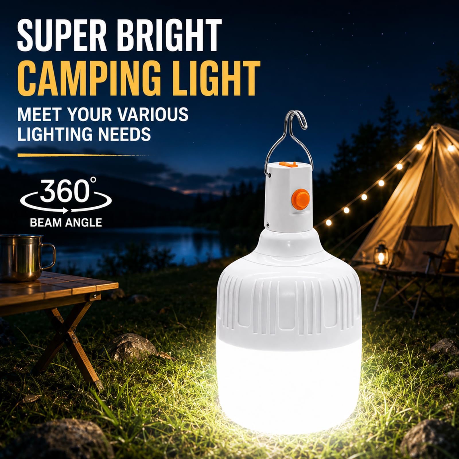 LED Campinglampe Wiederaufladbare, Zeltlampe mit Aufhängung und USB Kabel, Helligkeiten Dimmbar, Tragbare 500 Lumen Zelt Licht für Camping Terrasse Garten Notfall Angeln Sport & Freizeit