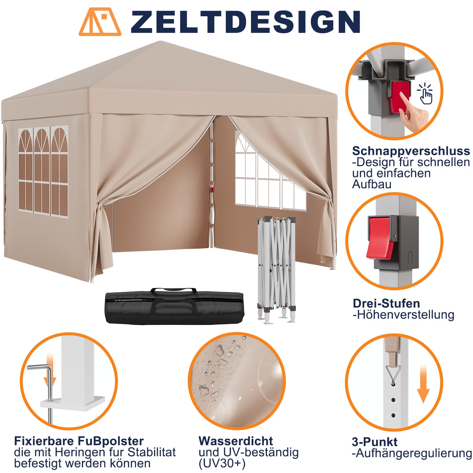 zelt 2 50 x 2 50 TRIUMPHKEY Pavillon 3x3 Wasserdicht Stabil Winterfest|Pop-Up Pavillon Höhenverstellbar|Partyzelt UV Schutz 50+ |Faltpavillon 3x3 mit Tragetasche Emek Çadır Kumaşı Branda BFCM2023-OST Frame size:49 cm - S