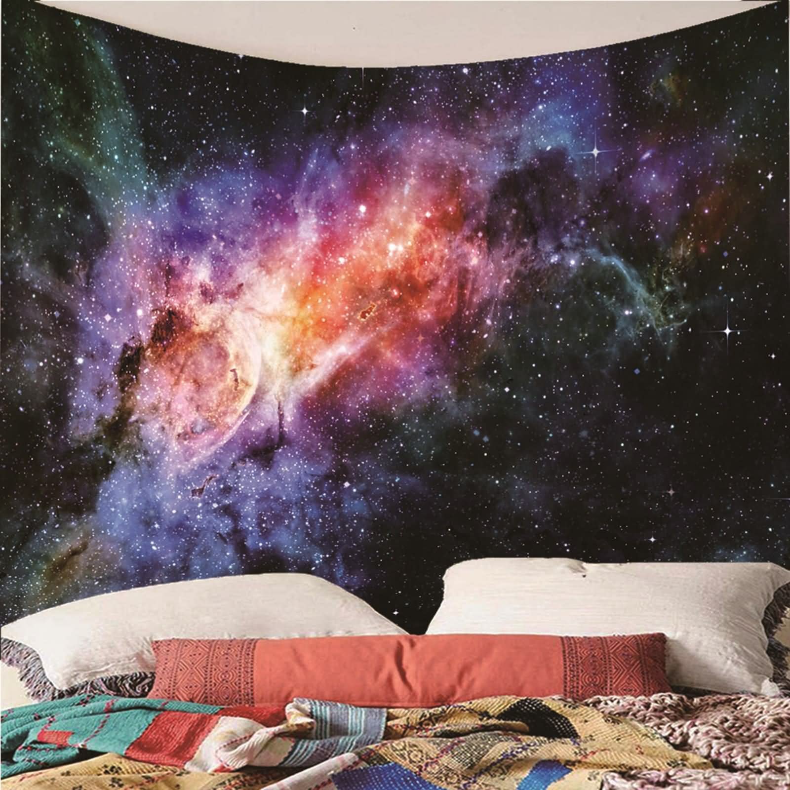 Tapices de Pared Navidad, Decoración Navideña Universo Cielo Estrellado Poliéster Vistoso 240x220CM