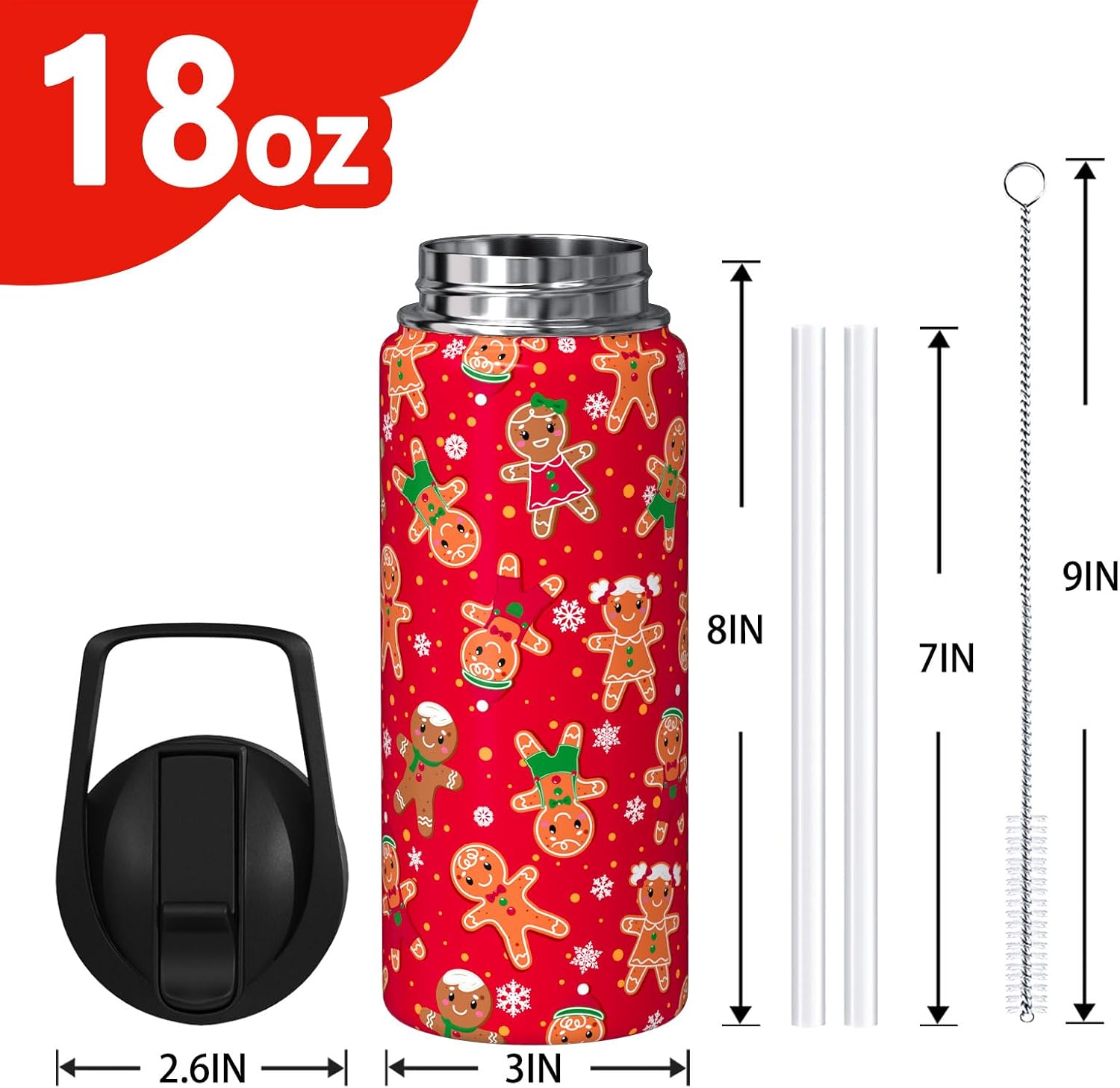 Christmas 18 oz Water Bottle with Straw Lid Christmas Gingerbread Stainless Steel Double Walled Insulated Tumbler Winter Xmas Holiday Travel Cup Gifts for Men and Women - Image 2