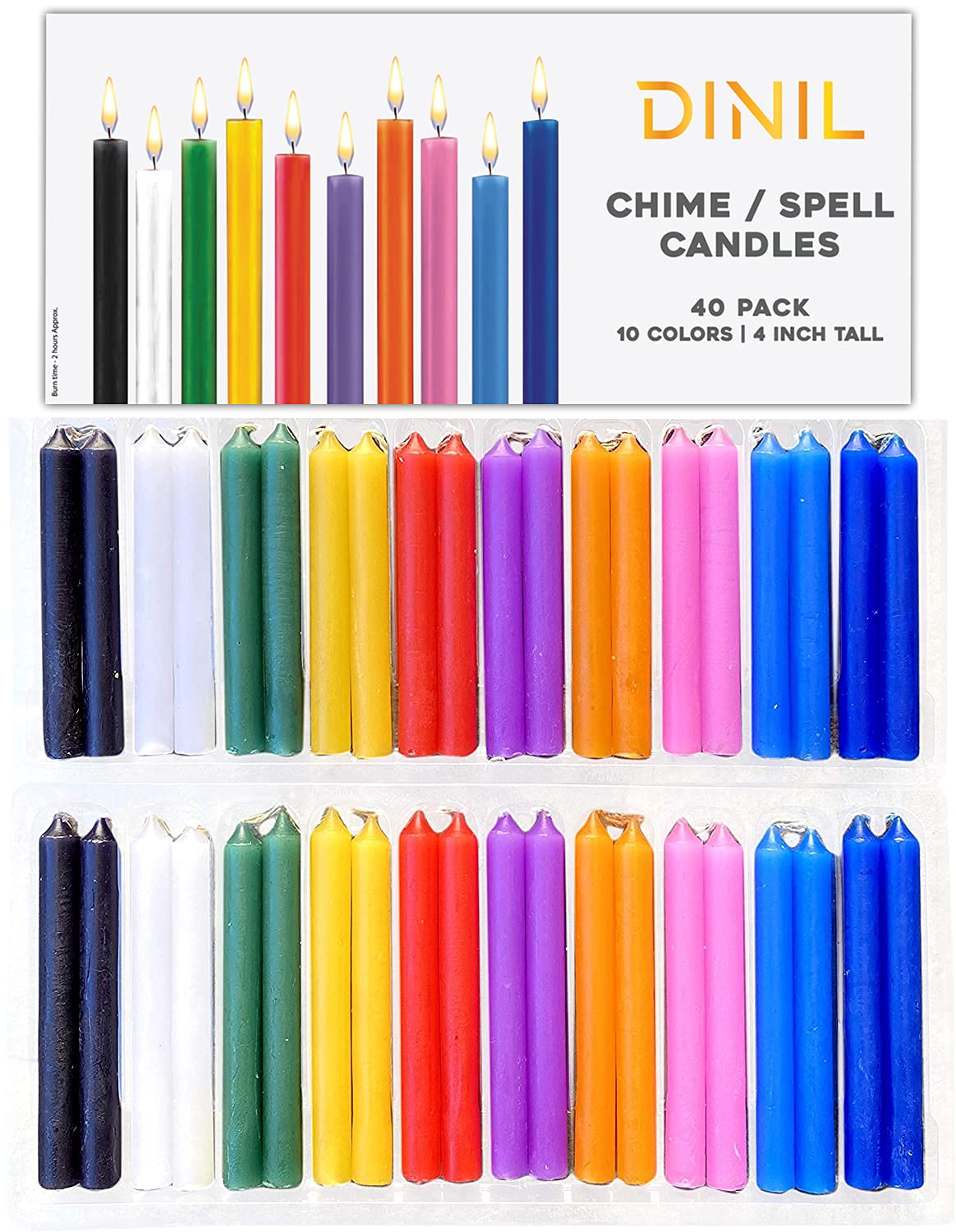 Dinil Spell Candles (40 Candles) 4" x 1/2" Premium Mini Taper