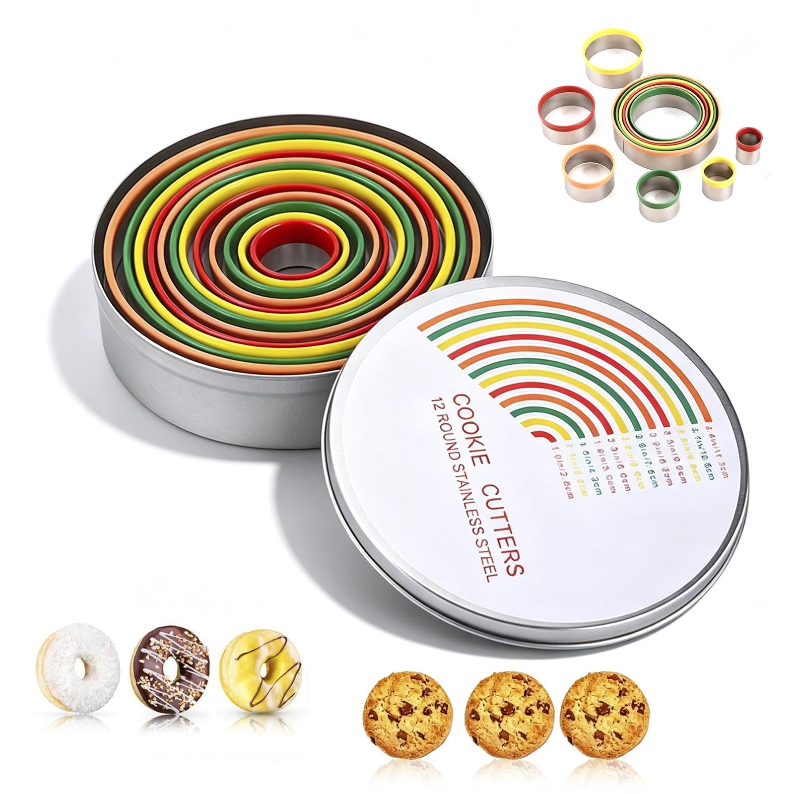 12 Pcs Round Cookie Cutter Set, Pastry Cutters for Baking