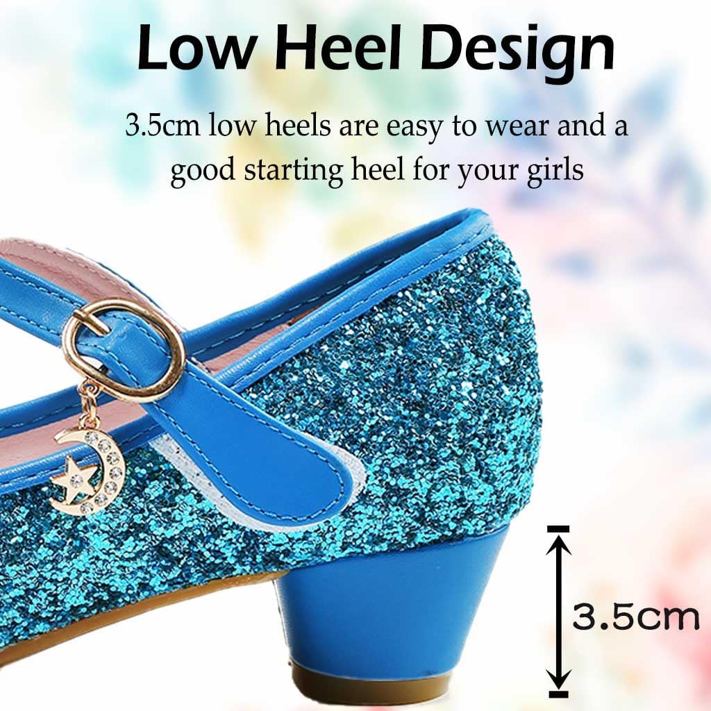 iTVTi Girls Princess Flower Shoes Mary Jane Glitter Sequin Party Wedding Low Heel