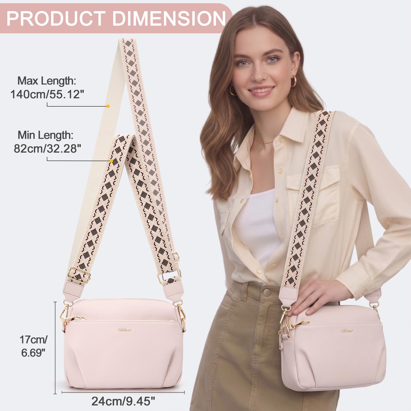 Borsa a tracolla da donna con blocco RFID, antifurto, multi tasche | 3L, leggero, con cinturino largo regolabile, pelle PU impermeabile