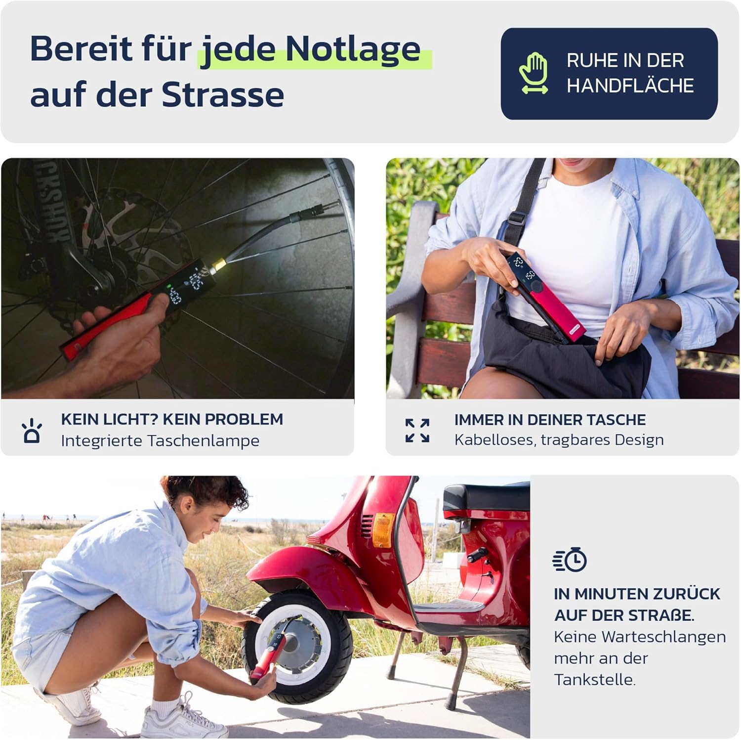Woowind BP188 Elektrische Fahrradpumpe, Akku Luftpumpe 120-150PSI, Akku Kompressor für Auto, Fahrrad, Motorrad, Elektrische Pumpe Kompatibel mit Allen Ventilen