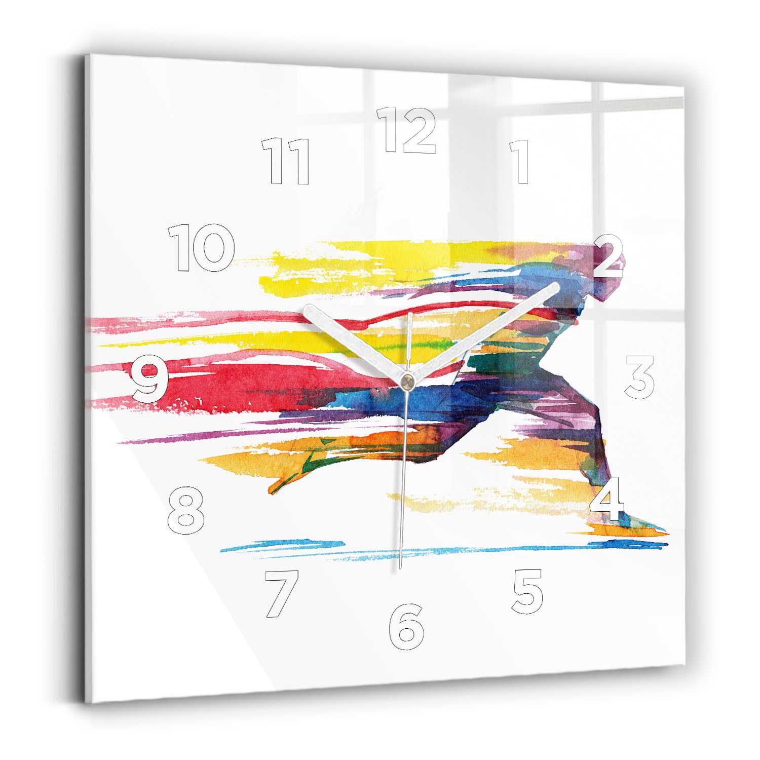 Horloge carrée 30x30 cm pour salon et bureau avec illustration de coureur moderne