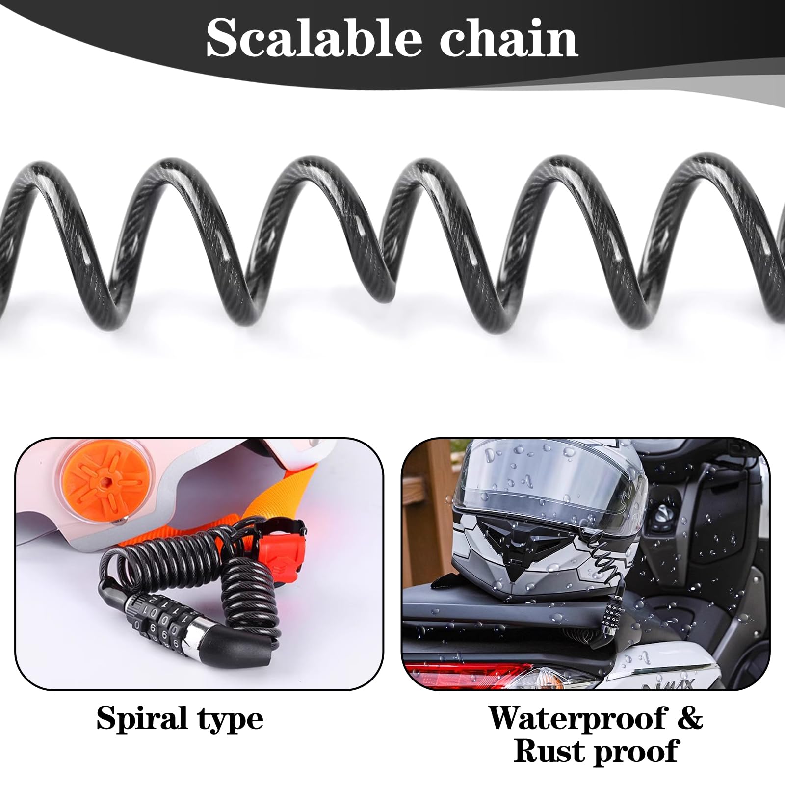 2 Cadenas Vélo à Code 4 Chiffres – Antivol Casque Moto 150 Cm X 3,7 Mm – Alliage Zinc & PVC – Pour Vélo, Moto, Poussette, Snowboard