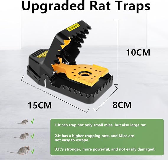 Rat Trap,6 Pack Super Heavy Duty Instant Kill Rat Traps,Reusable Humane Large Mouse Trap for Mouse Rat Chipmunk,High Sensitive Mice Snap Trap for Indoors and Outdoors,Effective & Safe Rodent