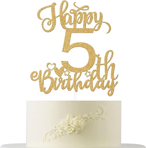 Decoración para pastel de cumpleaños 5, suministros de decoración de fiesta de cumpleaños oficial de 5 años, decoraciones de cumpleaños 5 para niños