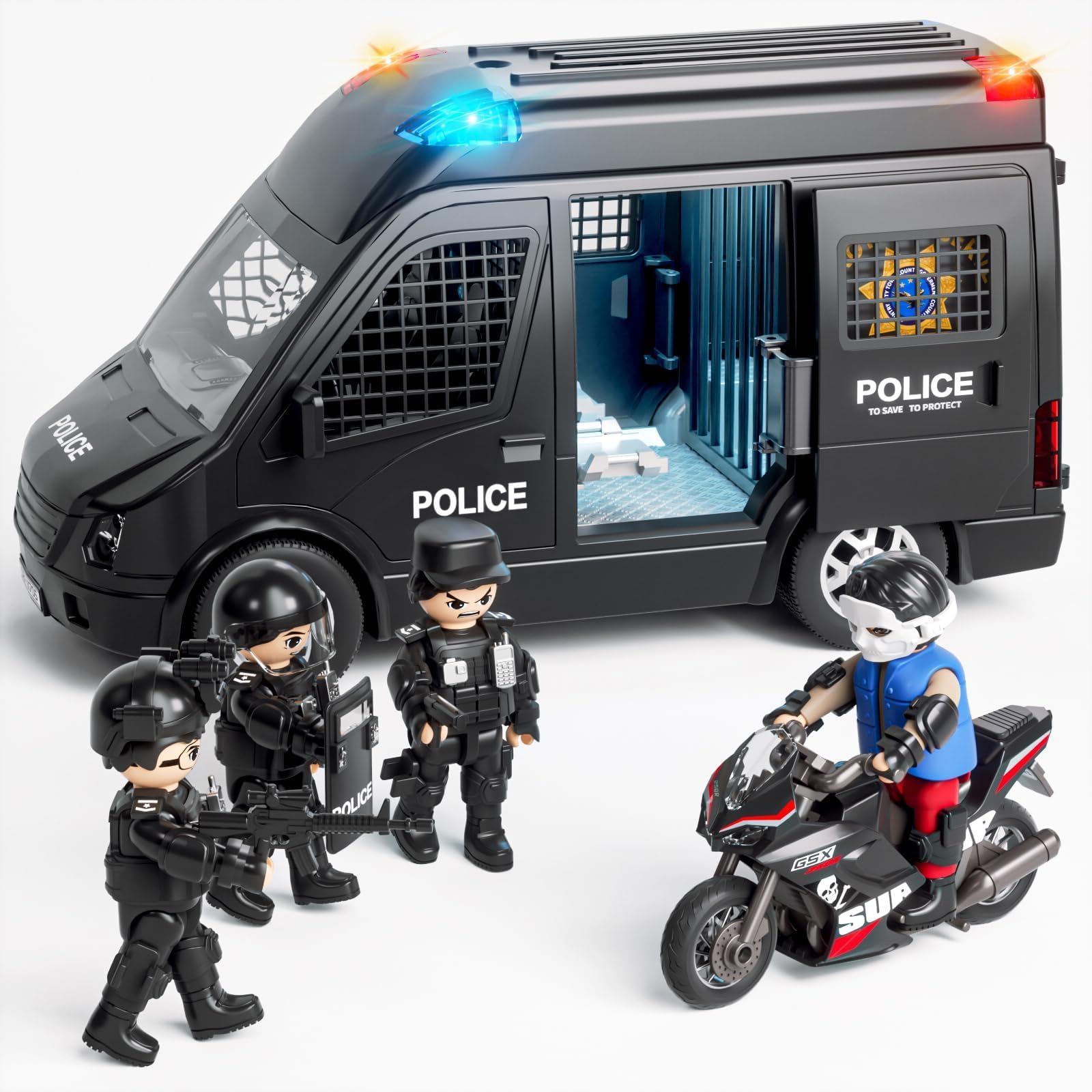 – Police Car Toy for Kids 3 4 5 6 7 8 Years Old Friction Powered Truck with Light and Sound Emergency Vehicle Toys for Boys Girls Gifts for Age 3-12 Boys Girls