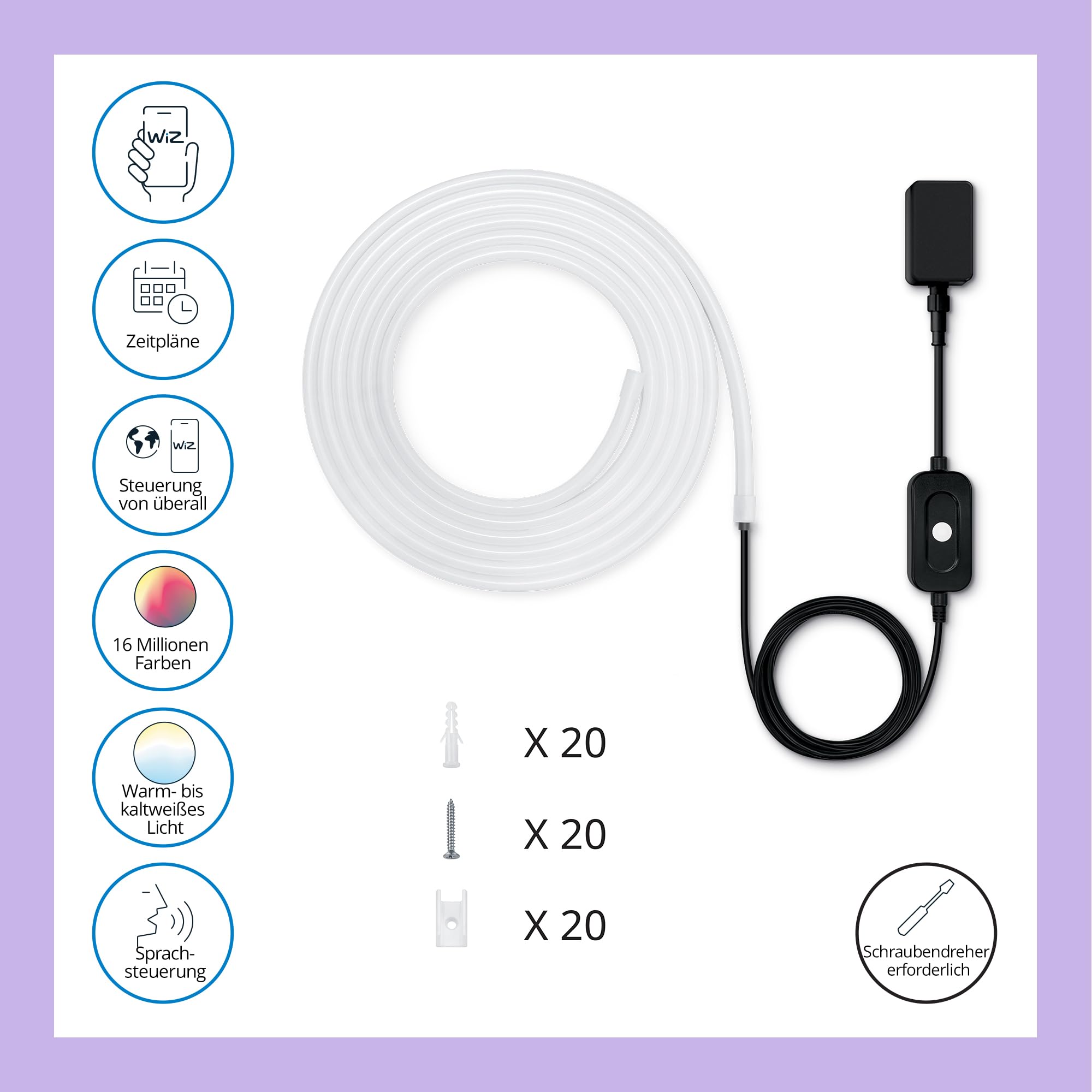 WiZ Outdoor Lightstrip Tunable White & Color, dimmbar,16 Millionen Farben, 5 Meter, smarte Steuerung per App/Stimme über WLAN, weiß