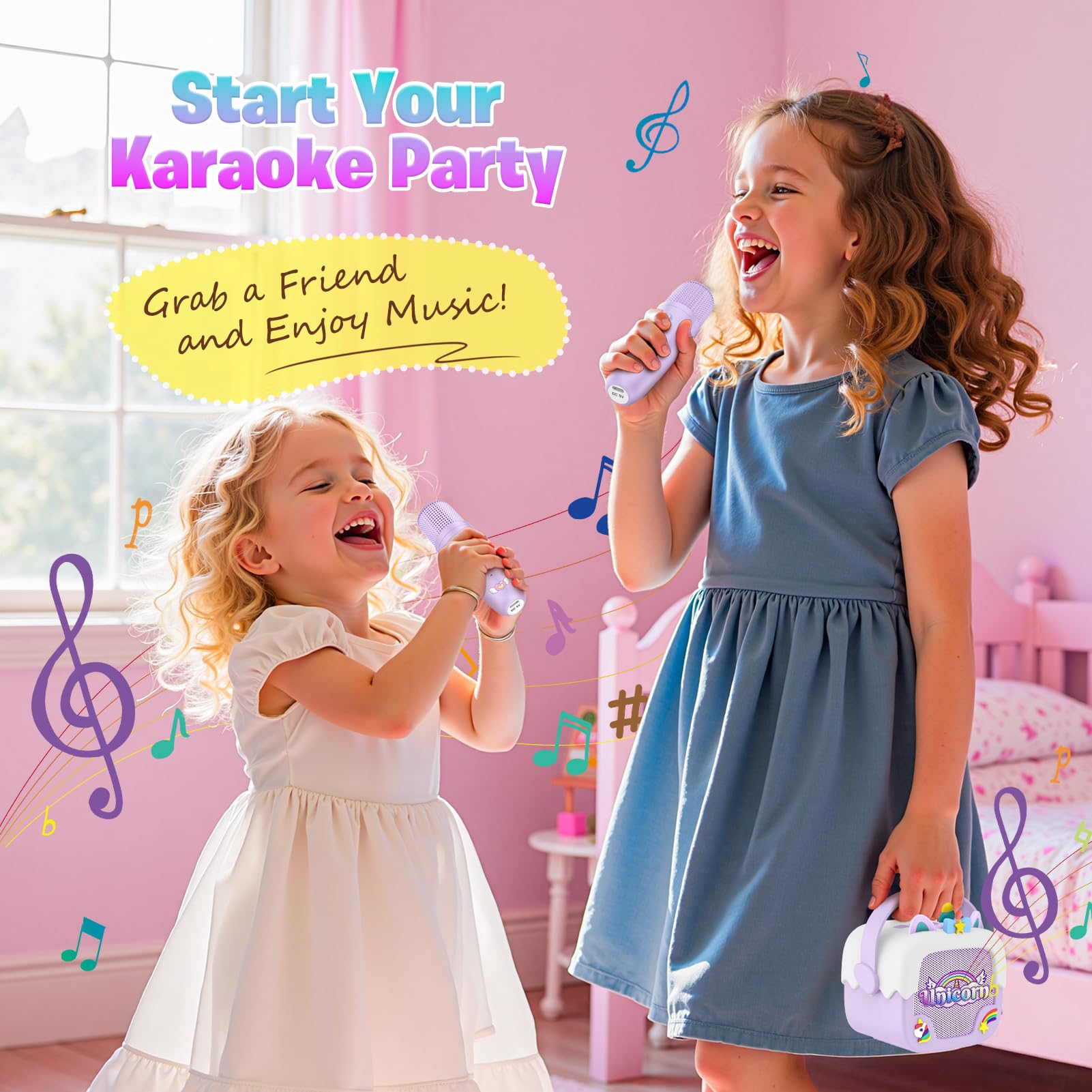 Mini Karaoke Machine for Kids Girls: Unicorn Portable Bluetooth Speakers with 2 Wireless Mic Toys for Girls Age 4-6 7 8 9 Years Old Girl Gifts Birthday Gifts for 5 6 7 8 9 10 11 Years Teens Purple