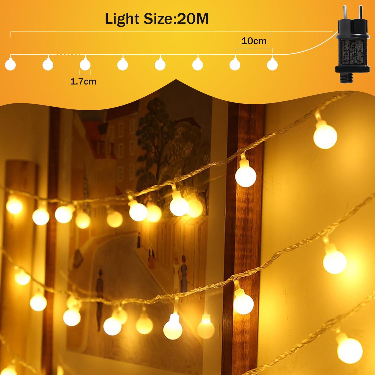 Guirnalda Luces, 20M 150LED Cadena de Luces Para Exterior/Interior con Enchufe, Guirnaldas Luminosas Decorativas Para Habitación Infantil, Balcones, Jardín, Arbol de Navidad(Blanco Cálido)