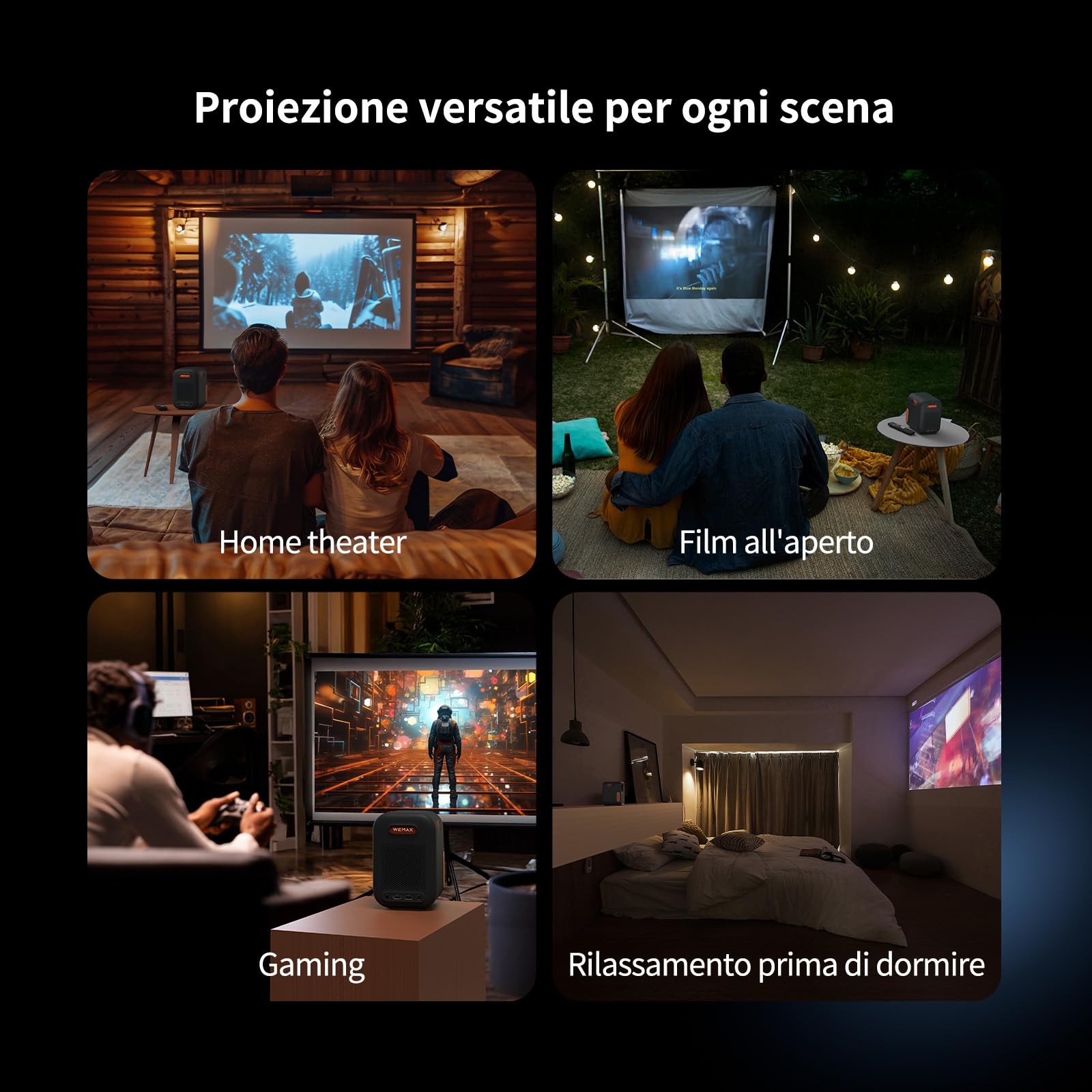 WEMAX Mini Proiettore Certificato Netflix & Google TV Smart Proiettore Portatile 4K & 1080P Nativo Dolby Audio WiFi Bluetooth Home Cinema Esterno