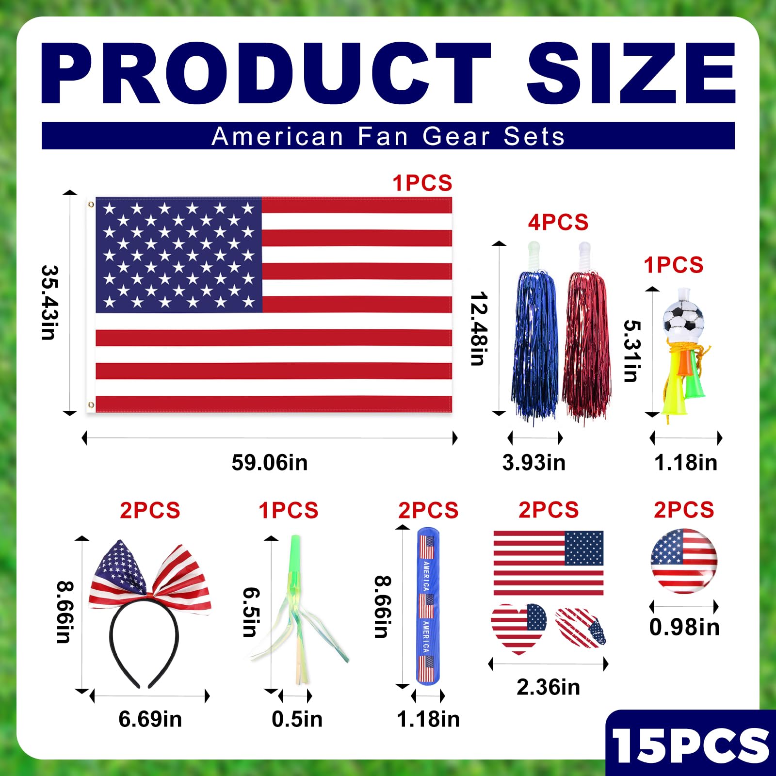 Bekecidi Set di 15 pezzi di accessori per fan della Coppa del mondo di calcio 2026 USA, braccialetti a schiaffo, tatuaggi, fischietti, bandiere, pompon, fasce per capelli, spille per feste di calcio