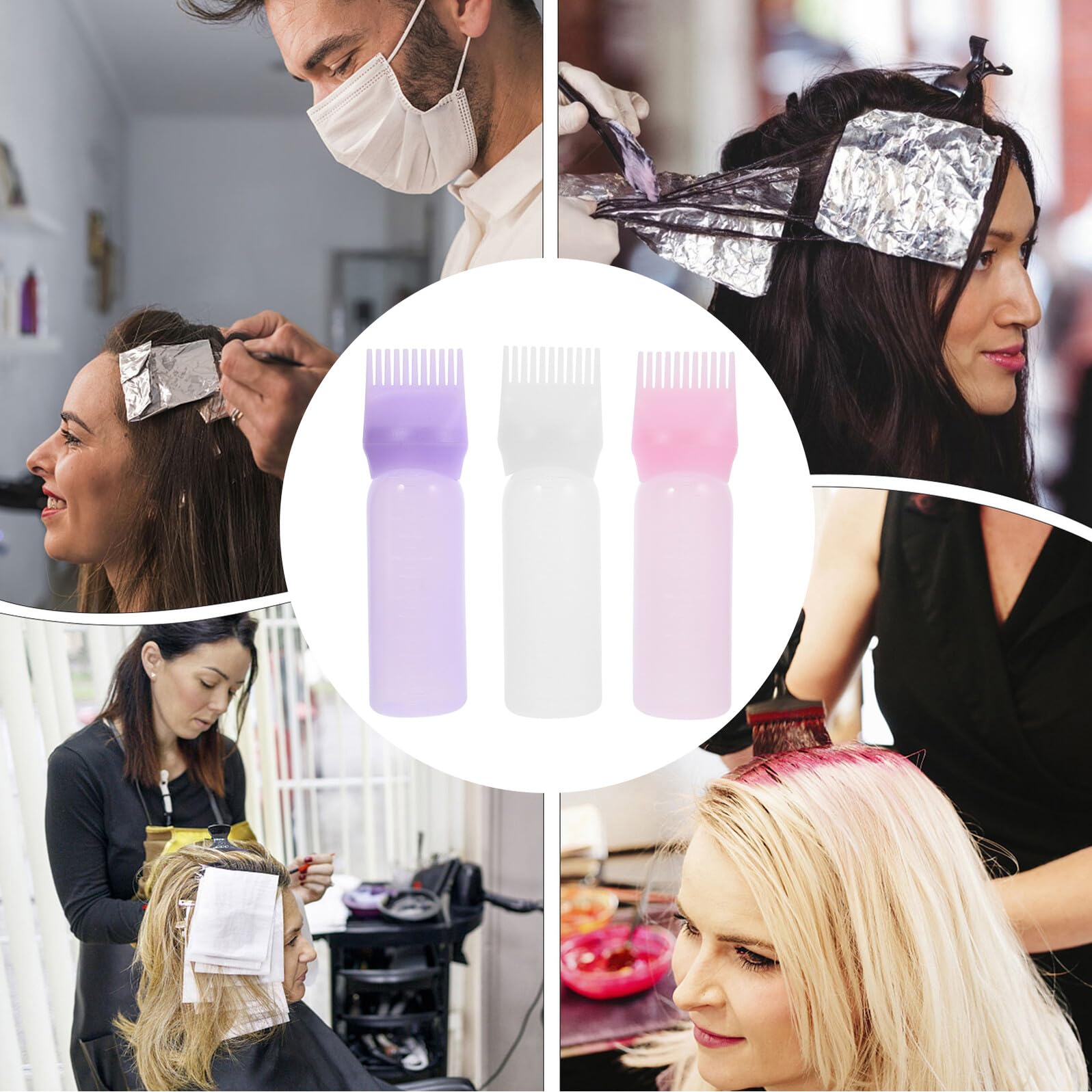3 Stück Haarfärbeflasche mit Applikatorkamm Graduierte Messanzeige Gleichmäßige Farbabgabe Praktische Anwendung für Haarfärbung Professionelle Wurzelhaarfarbe Vielseitig