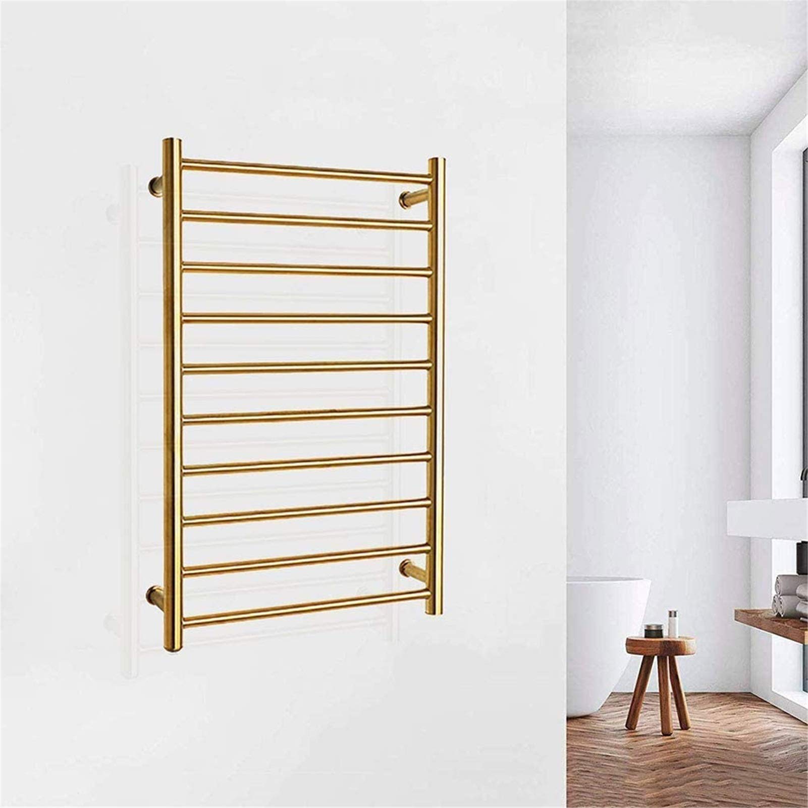 Podgrzewany ścienny suszarka do ręczników w łazience, elektryczna suszarka do ubrań podgrzewana z 10 drążkami, 80 cm x 50 cm, stal nierdzewna 304 polerowana, okablowana.