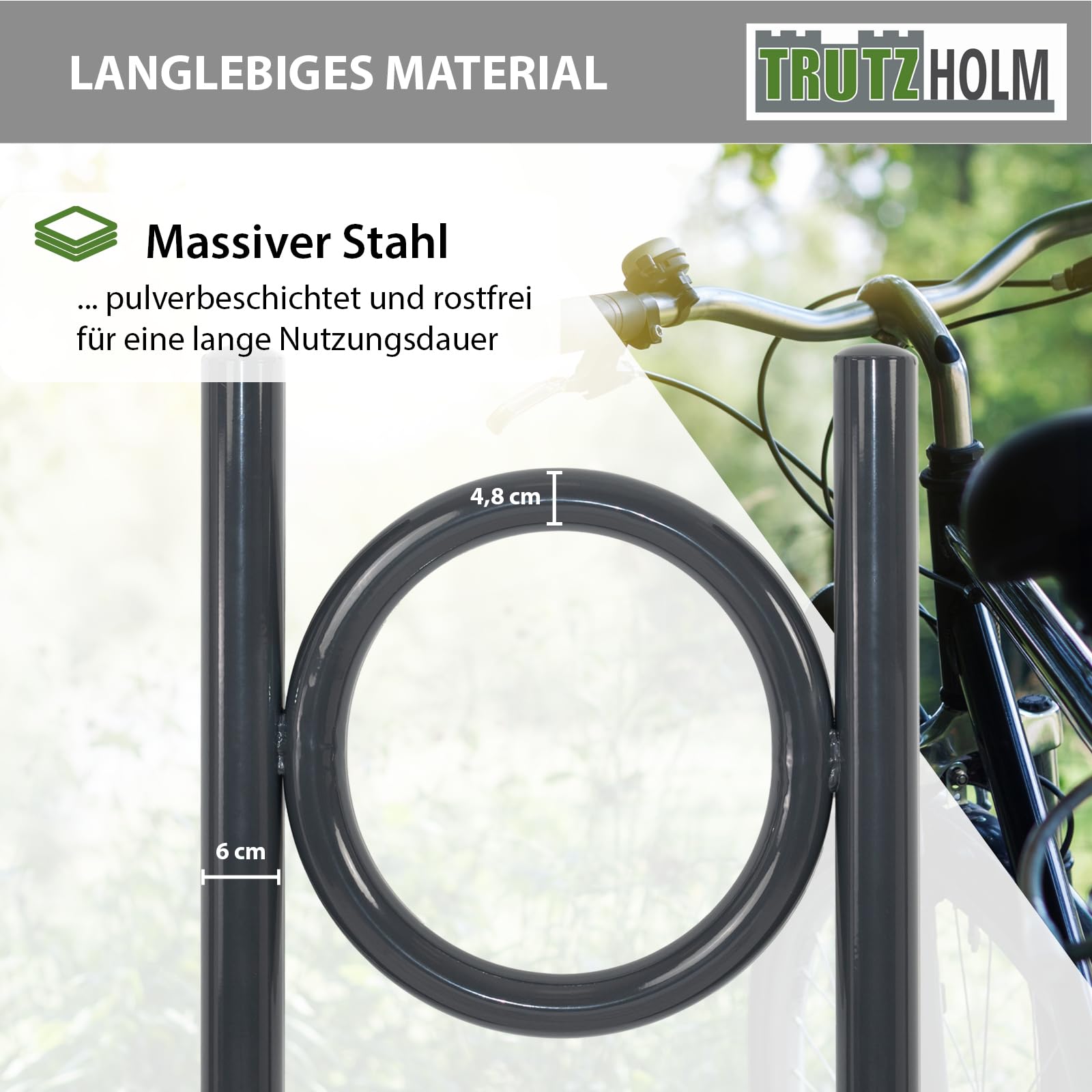 TRUTZHOLM 2x Fahrradanlehnbügel 115x52 cm Stahl pulverbeschichtet Rohrdurchmesser Ø 60 mm Fahrradständer zum Einbetonieren inkl. Bodenqueranker Parker Fahrradanlehner für 2 Fahrräder in Anthrazit