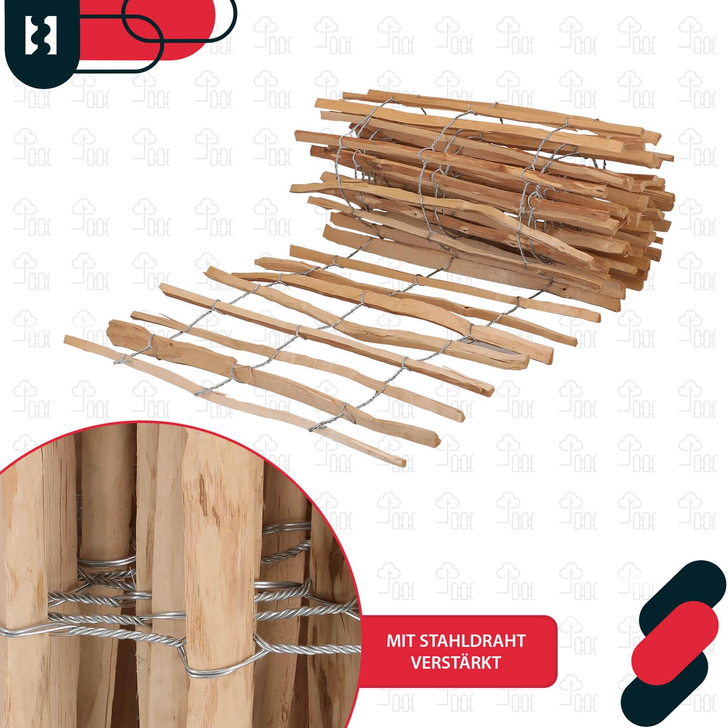 KOTARBAU® Valla de estacas de madera, 0,8 m x 5 m, Madera de avellano natural, Vallado enrollable, Valla de listones de madera unida con alambre, Valla para crear una barrera en jardín