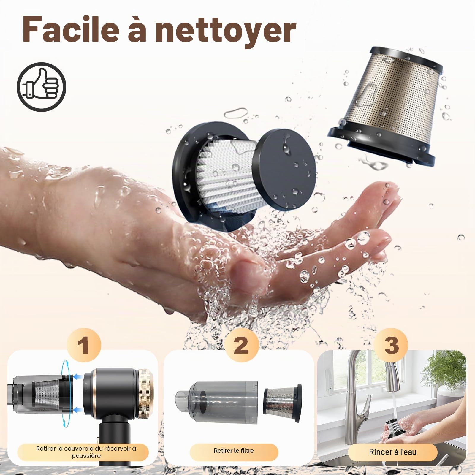 Aspirateur à Main, 5500Pa Aspirateur Voiture Puissant, 4 en 1 Aspirateur sans Fil avec buse Multifonction, idéal pour la Voiture, la Maison, Les Animaux domestiques et Le Bureau