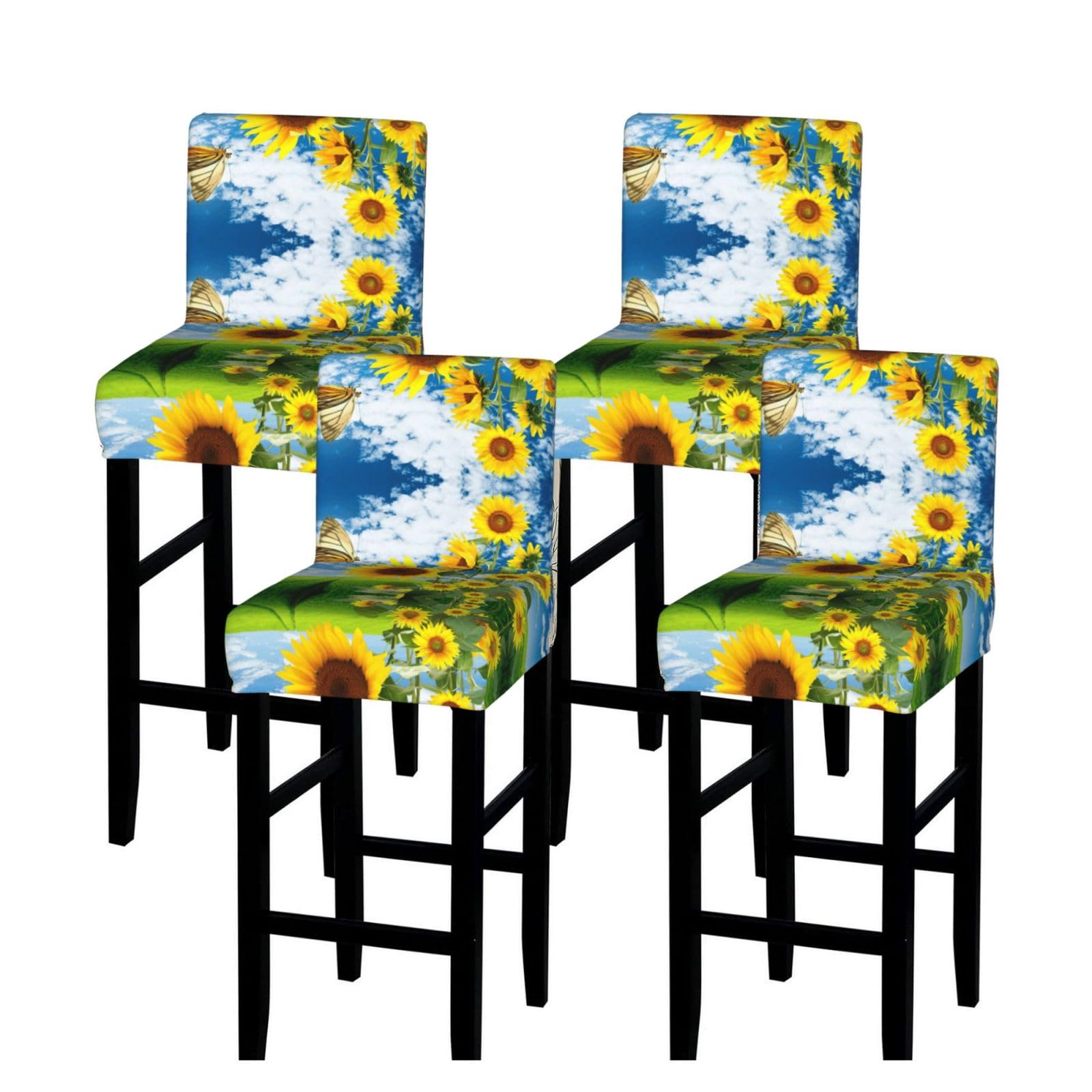 WXWJSHMGC Sunflower Butterfly Print Bar Stool Covers Stretch Counter Height Chairs Covers
