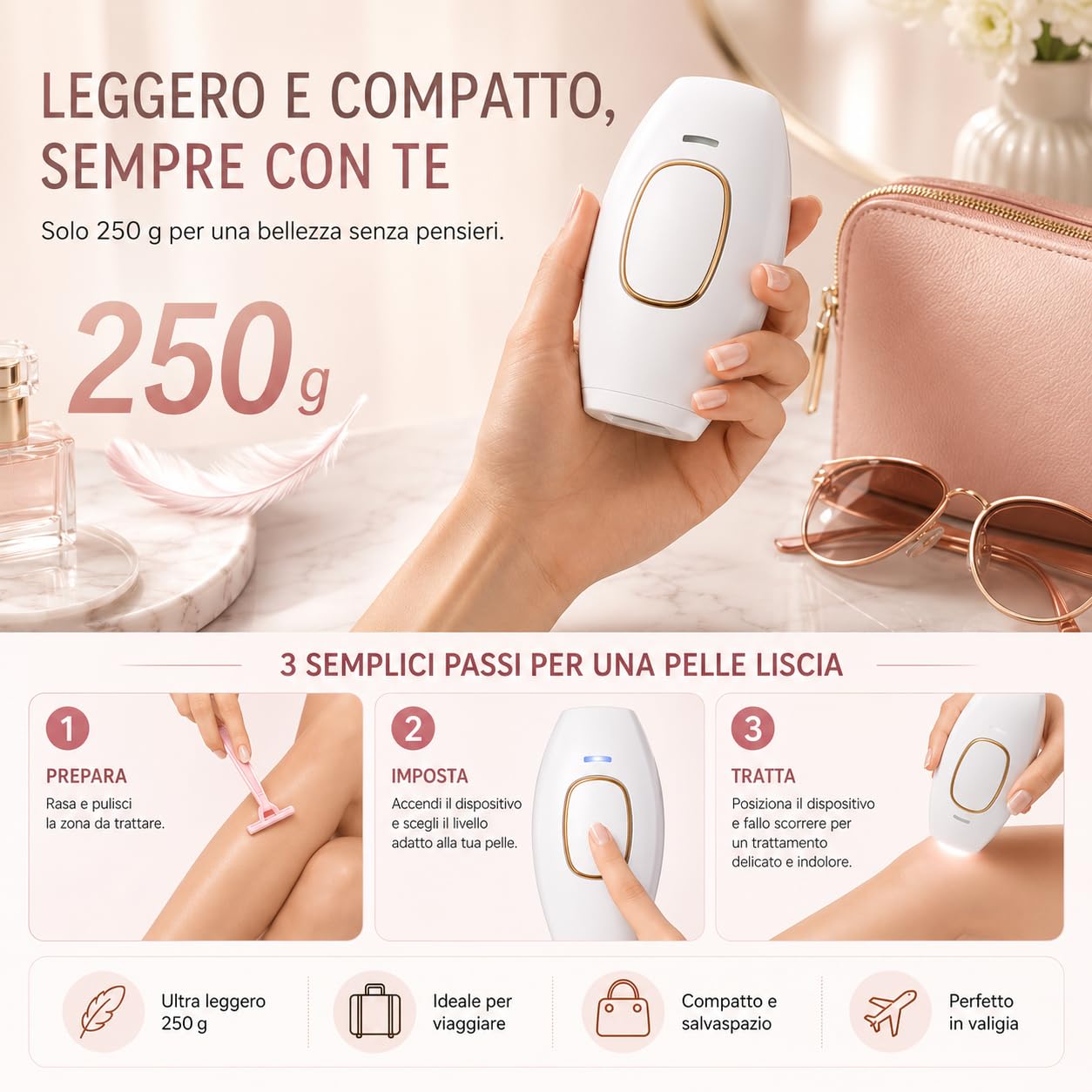 Solippy Luce Pulsata IPL Depilatore Laser Domestico Viso Corpo 5 Livelli (Bianco)