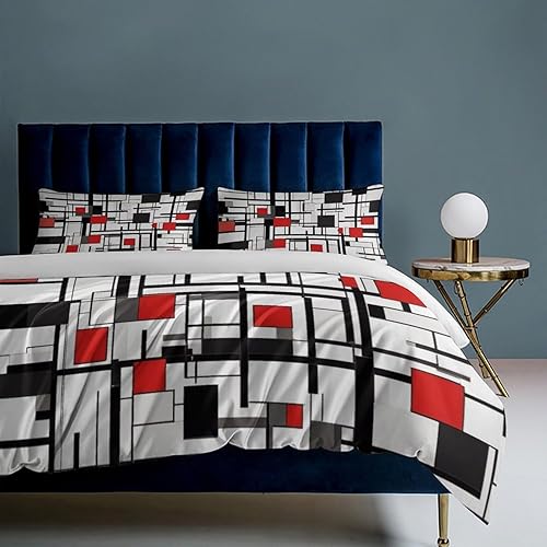 Miniatura 4 de 3 Piece Quilt Set Queen Size Spotted Leopard Print Black and White Red Checkered Comforter Set Bed Cover Blanket for All Season -1 Duvet Cover & 2