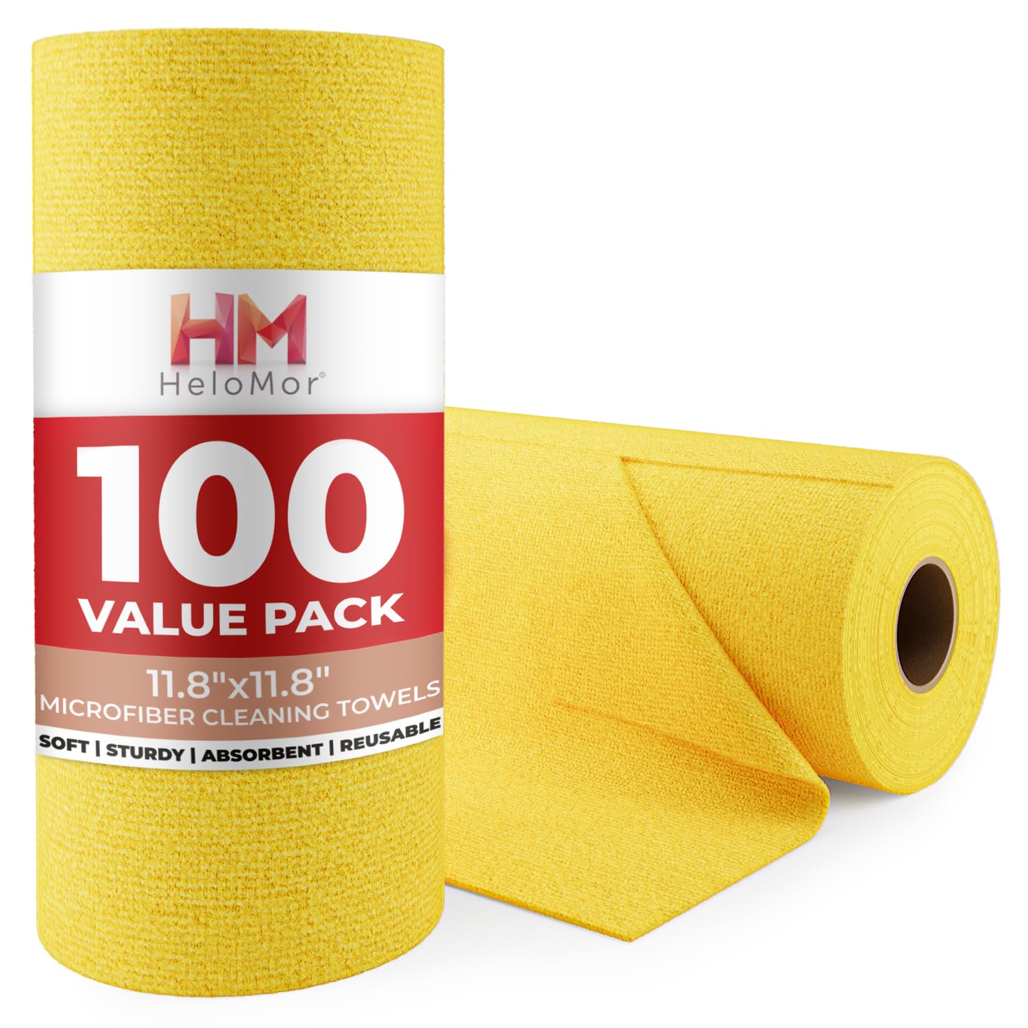 HELOMOR 100 Pack Microfiber Cleaning Cloth Roll - Tear Away Reusable Paper Towels Washable 11 8 Ultra Absorbent
