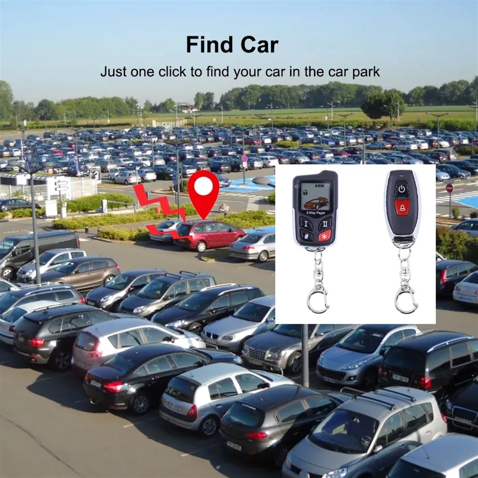 Sirena inalámbrica Sistema de Alarma for Coche bidireccional Encuentra Antirrobo Detección Inteligente Aire y Golpes Pantalla LCD