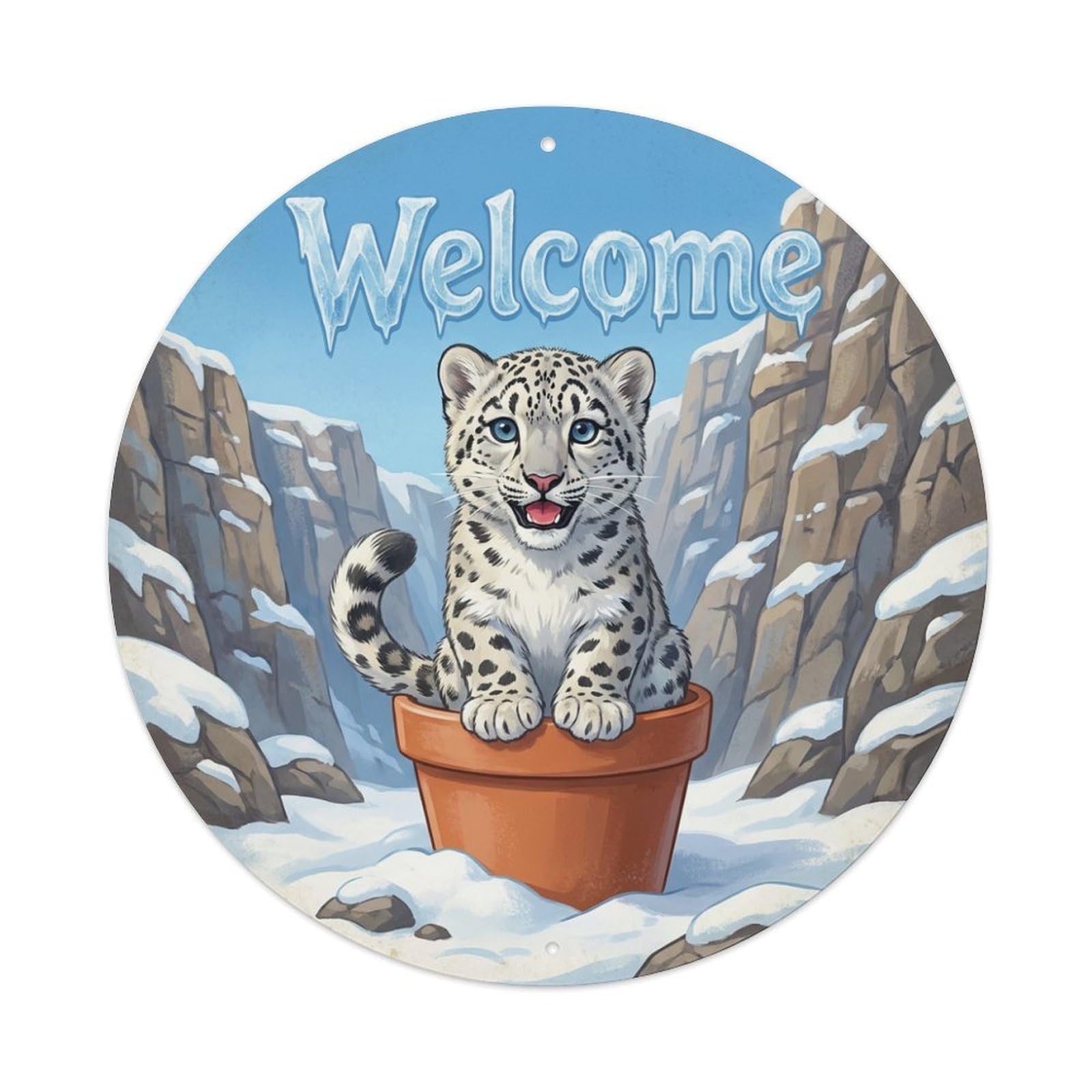 Metal Tin Sign Welcome Snow Leopard Cliff