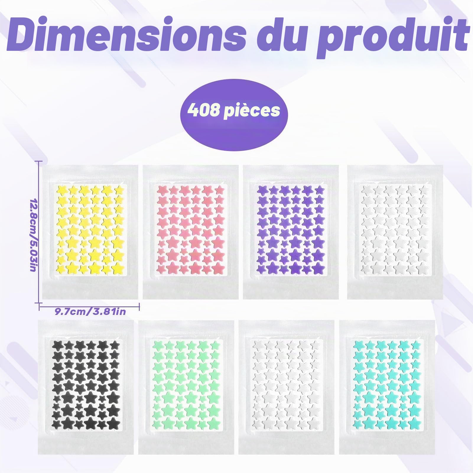 Pimple Patches, 408 pièces Pa tch Bouton Invisible Naturel Hydrocolloïde Acné Pa tch utilisation de jour et de nuit, Patch Bouton Etoile, Pimple Patch Star, Avec Huile De Tea Tree Et Acide Salicylique