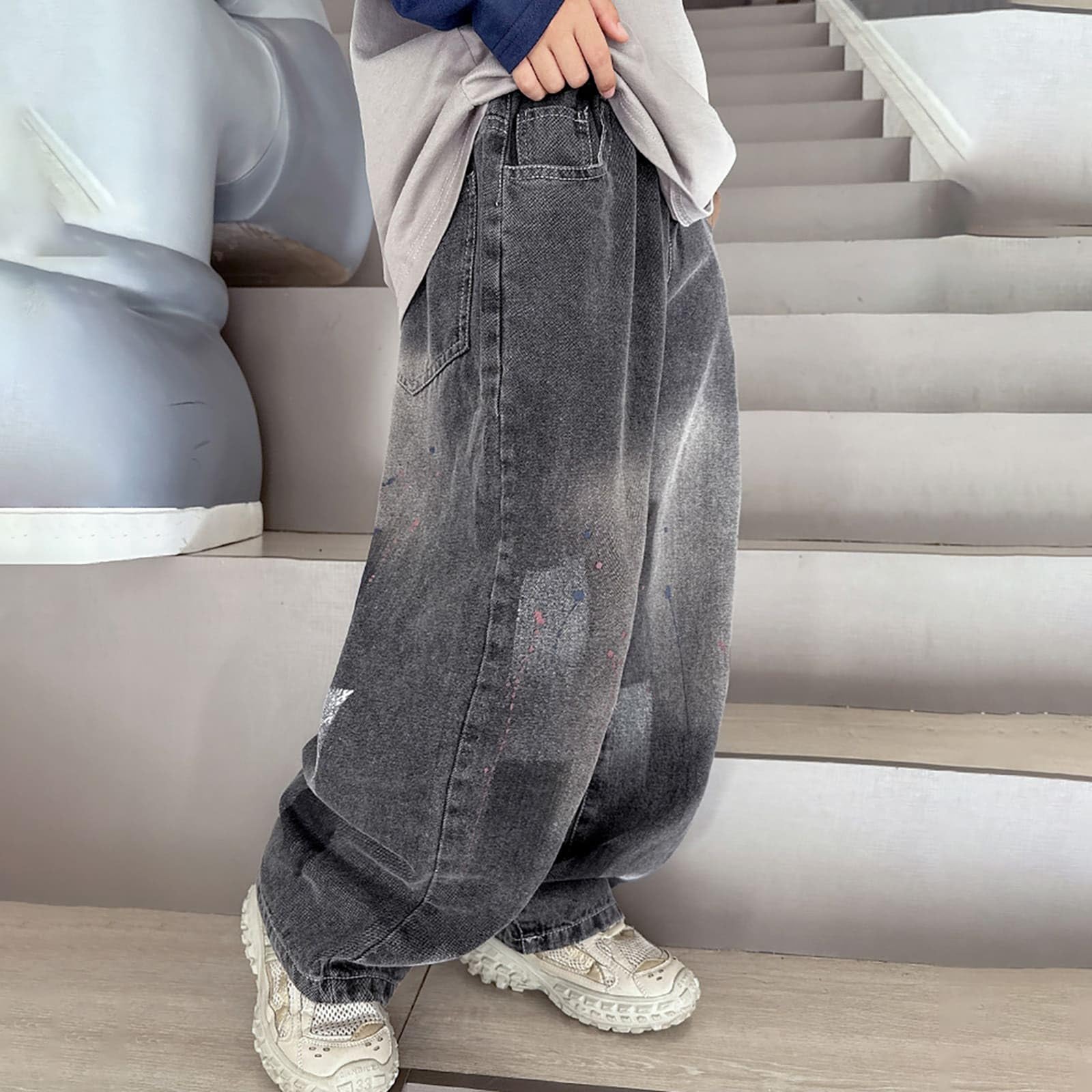 Pantaloni Baggy Ragazzo - Jeans Per Bambini Comodi Pantaloni In Denim Elasticizzato Casual Larghi Lunghi Per La Scuola All'Aperto Da Indossare Tutti I Giorni Abbigliamento Autunnale E Invernale