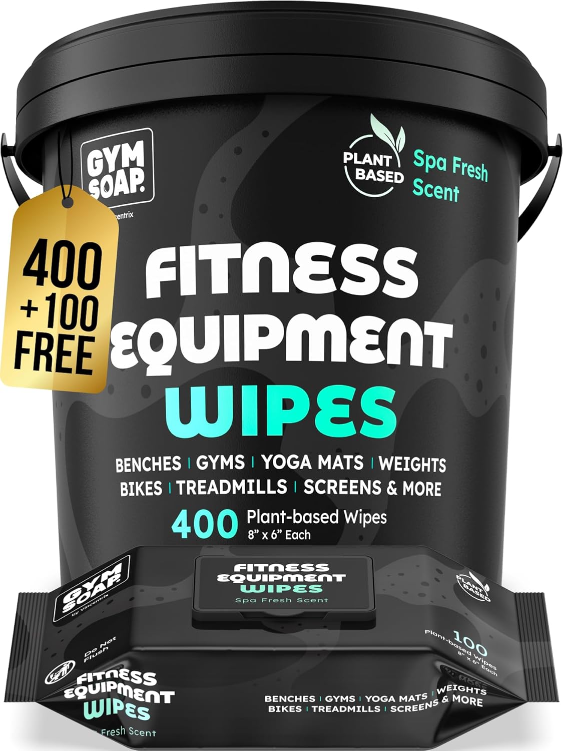 Yoga Mat Cleaner Wipes, Plant Based - 500 Gym Equipment Wipes to Clean Exercise Equipment, Treadmill, Peloton Bikes - Gym Supplies, Yoga Supplier, Cleaning Wipes for Home & Gym - Spa Fresh Scent