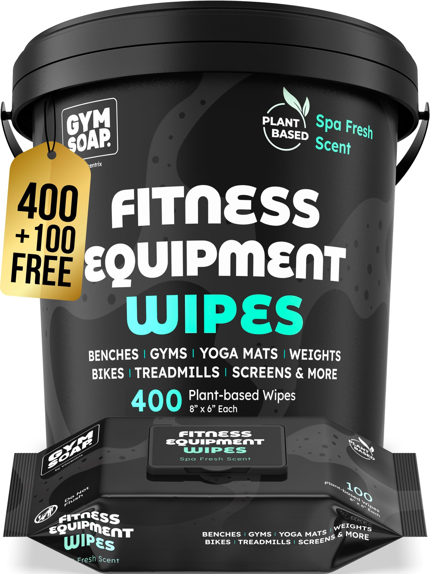 Yoga Mat Cleaner Wipes, Plant Based - 500 Gym Equipment Wipes to Clean Exercise Equipment, Treadmill, Peloton Bikes - Gym Supplies, Yoga Supplier,