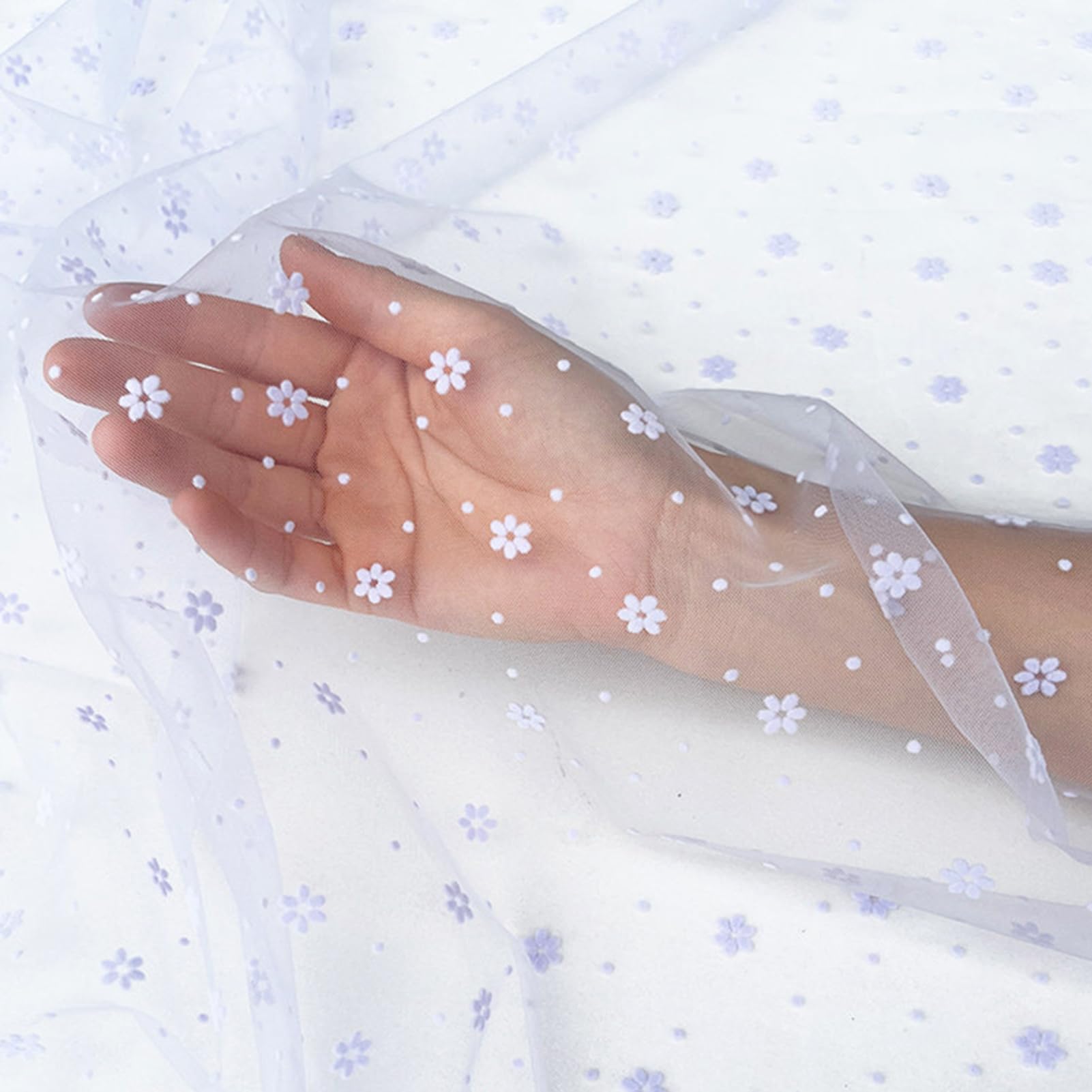 Dxcaicc Tulle 6-Petal Design Snowflake Mesh Fabric 1.6X0.5M Flocked Plum Blossom Floral Pattern Flowers Cloth Ideal for Mosquito Nets,Iris Purple