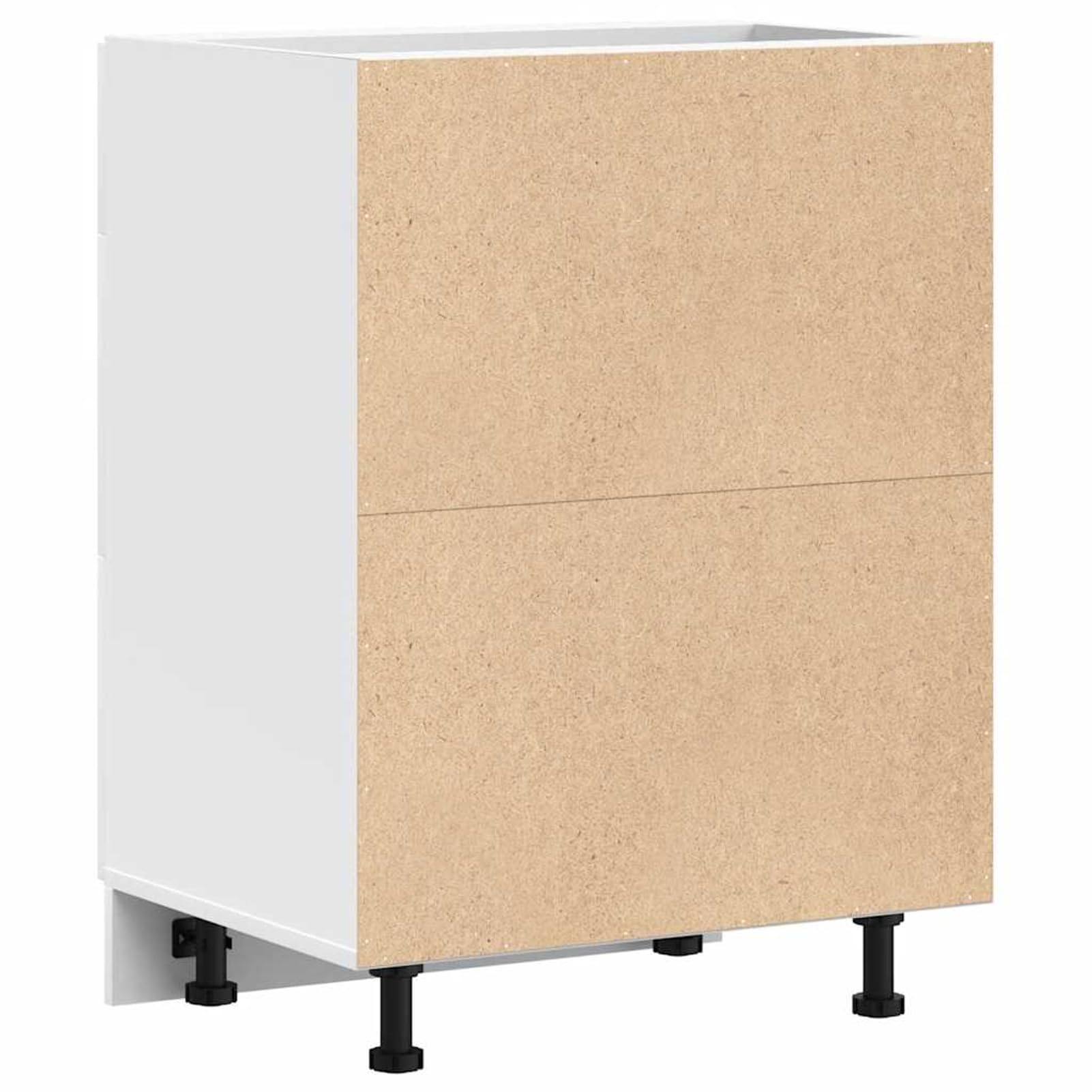 Mobile da cucina bianco, in legno, larghezza 60 cm, altezza 81,5 cm, con 2 cassetti e piedini regolabili in altezza, per cucine da incasso