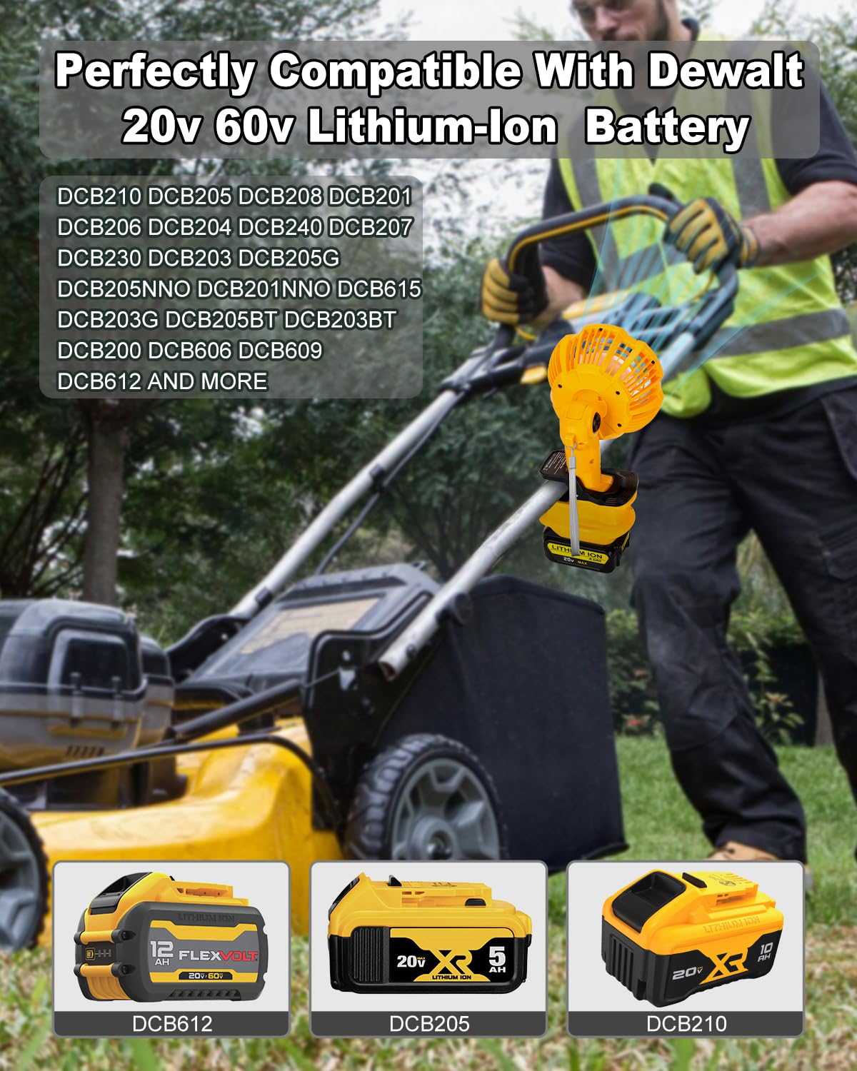 Ventilador portátil con pinza para Dewalt 18v 54v Batería de iones de litio, ventilador a batería para cochecito con 3 velocidades de bajo consumo (sólo herramienta)