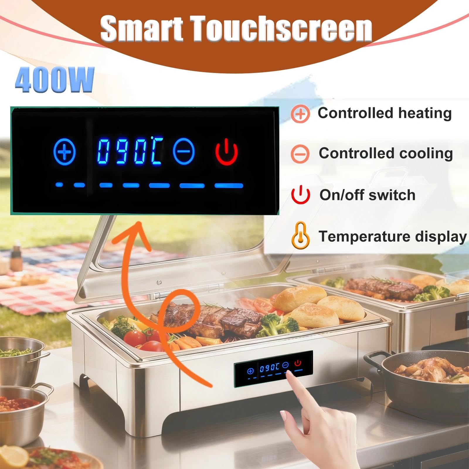 Chafing Dish Elettrico 9L, Scaldavivande Elettrico per Buffet in Acciaio Inox, Professionale Chafing Dish per Buffet con Temperatura Regolabile per Buffet e Ristoranti(1/2)