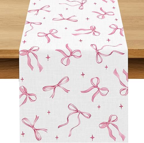 Pink Bow Party Table Runner Valentine's Day Coquette Girls Birthday