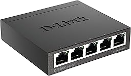 D-Link DGS-105/B 5-Port Gigabit Unmanaged Metal Desktop Switch 10/100/1000 Mbit/s - UK Version, black DGS-105/B
