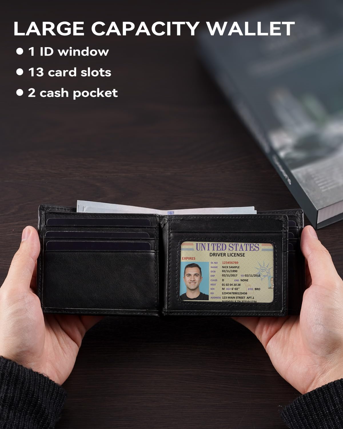 Swallowmall Mens Wallet Rfid Blocking Leather Wallet for Men Bifold Wallets with 1 ID Window 13 Card Holders - Image 2