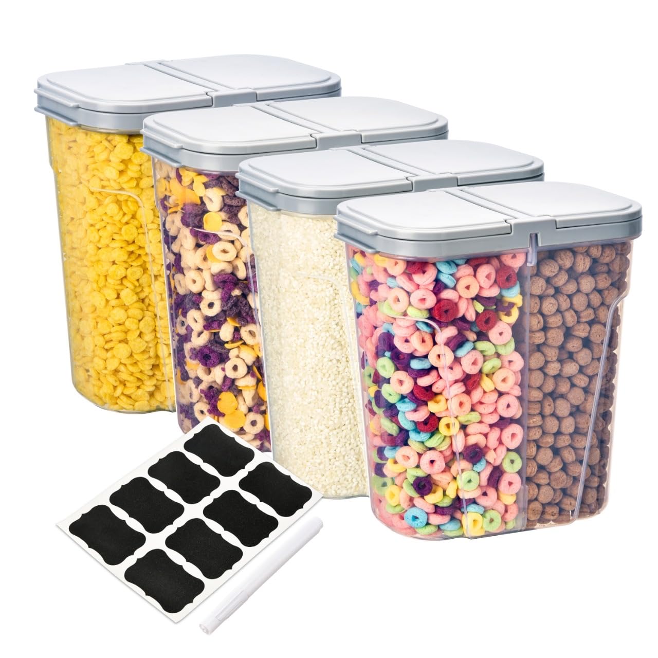 Deli Kitchen Transparent 5 Liter Bpa Free Cereal Storage Containers 2-In-1 Box, Plastic Food Storage Container With Airtight Lids, Durable, Stackable Kitchen Dispenser For Cereals (Pack Of 4)
