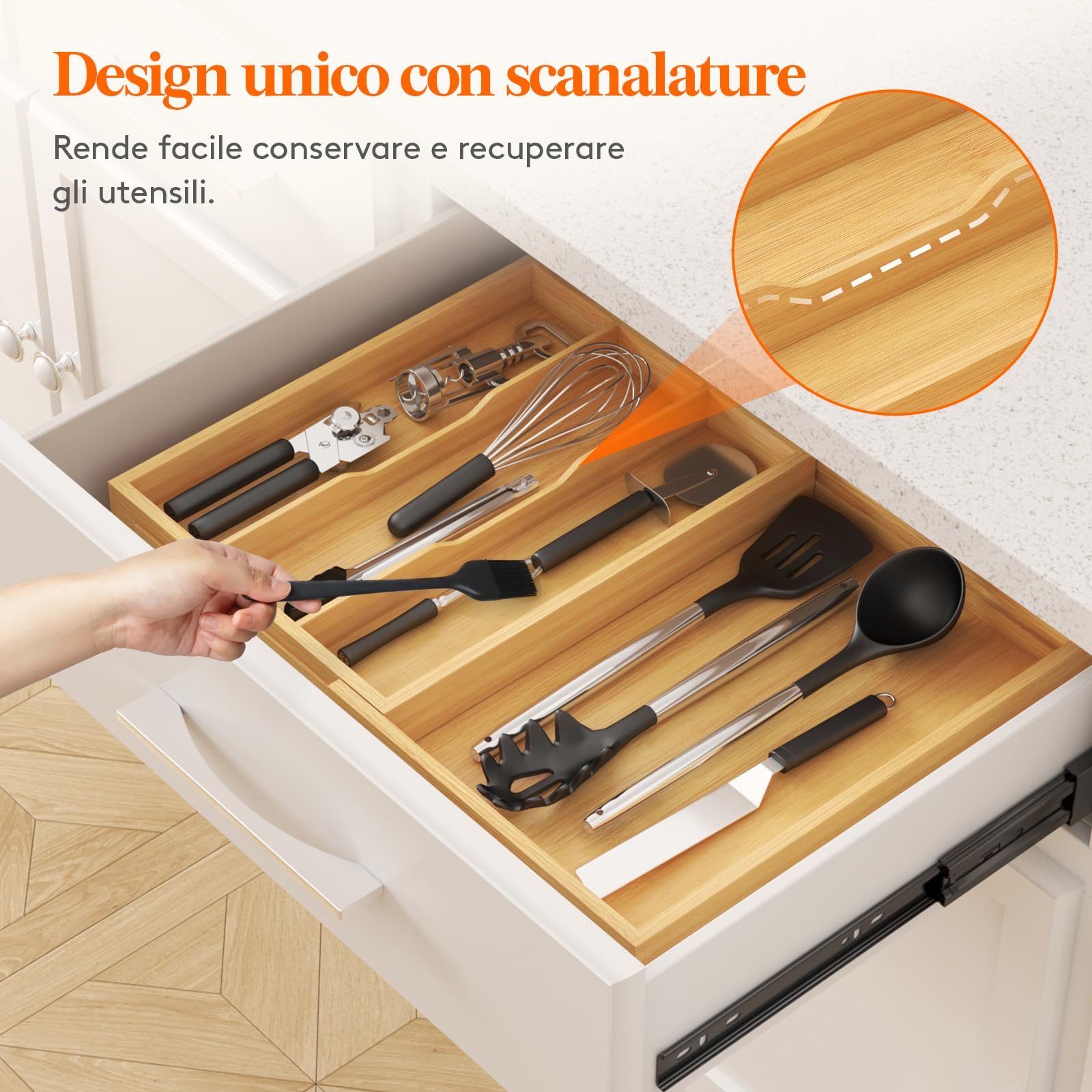Lifewit Portaposate da Cassetto Espandibile da 3 a 4 Scomparti, Organizer Posate da Cassetto, Organizer Cucina in Bambù per Posate, Divisorio per Cassetti, Forchette, Coltelli, Cucchiai, Naturale