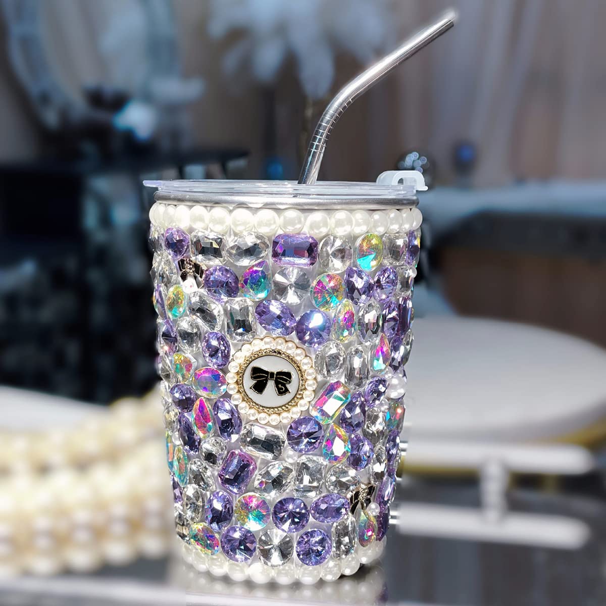 1,2 L Strass Tumbler Mit Griff – Glitzernde Edelstahlflasche, 2 Strohhalme, Isoliert, Für Mädchen & Frauen