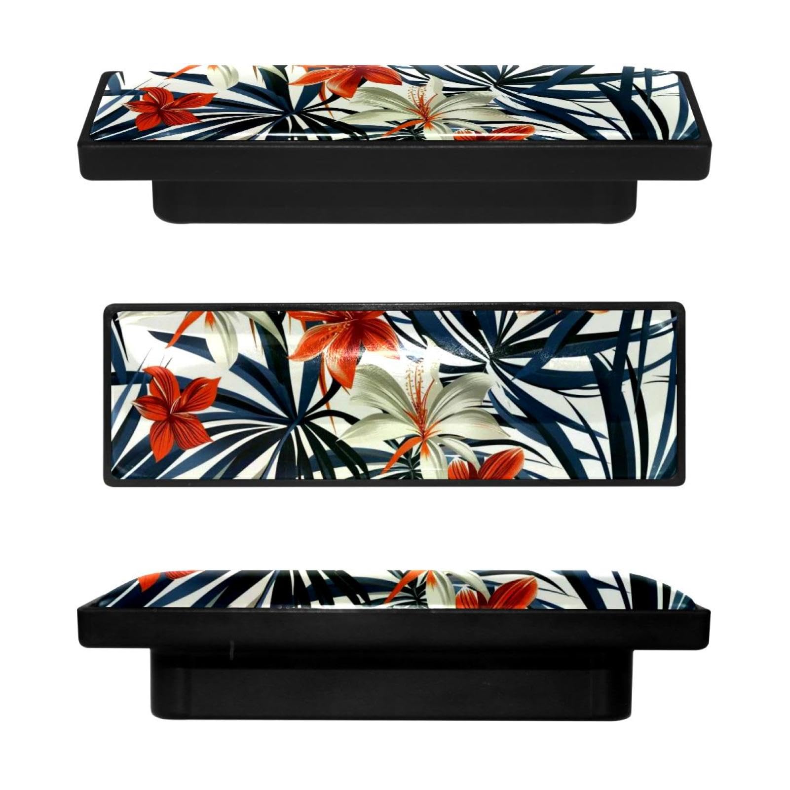 4 Boutons de placard rectangulaires fleurs de palmier tropical pour tiroir