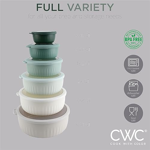 Miniatura 3 de COOK WITH COLOR - Juego de tazones de preparación anchos con tapas, para mezclar, de plástico, pequeños y apilables (color negroblanco)