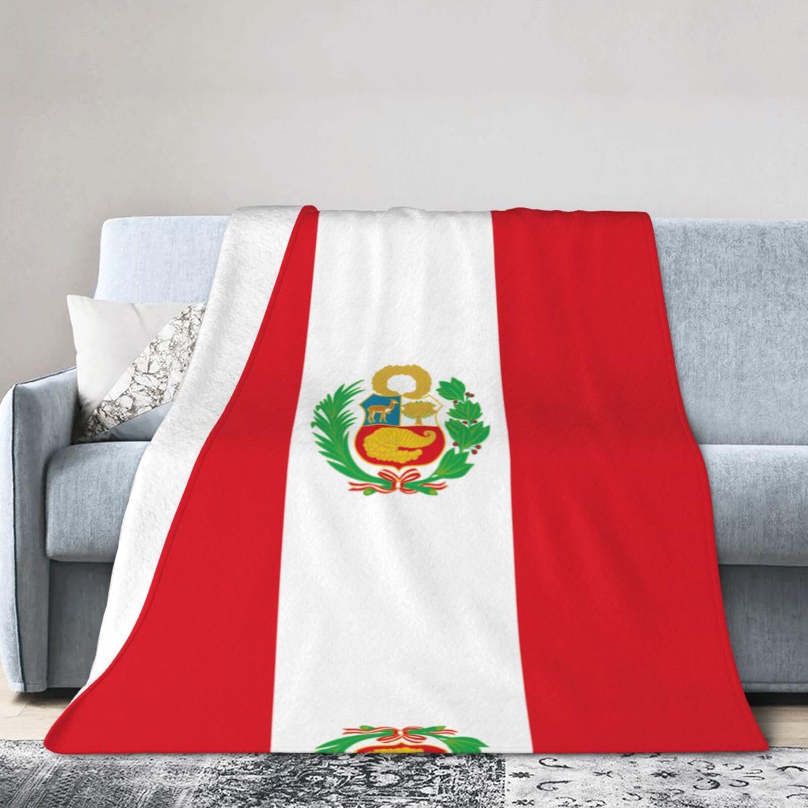 Flag of Peru 80"x60" Fleece Blanket, Full Size, Super Soft, Suitable for Bed, Sofa, Camping, All Seasons