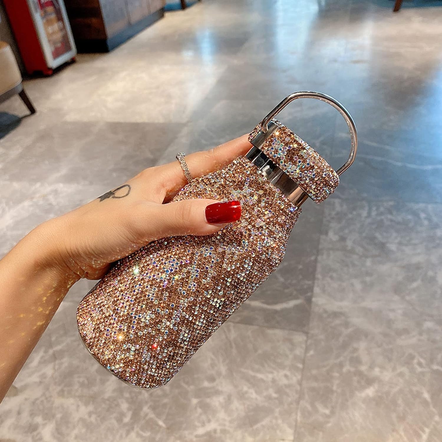 Diamentowa termos, butelka termiczna, kubek termiczny kubek podróżny Bling Rhinestone Shinning butelka na wodę Diamentowa kolba ze stali nierdzewnej Butelka próżniowa(Gold)